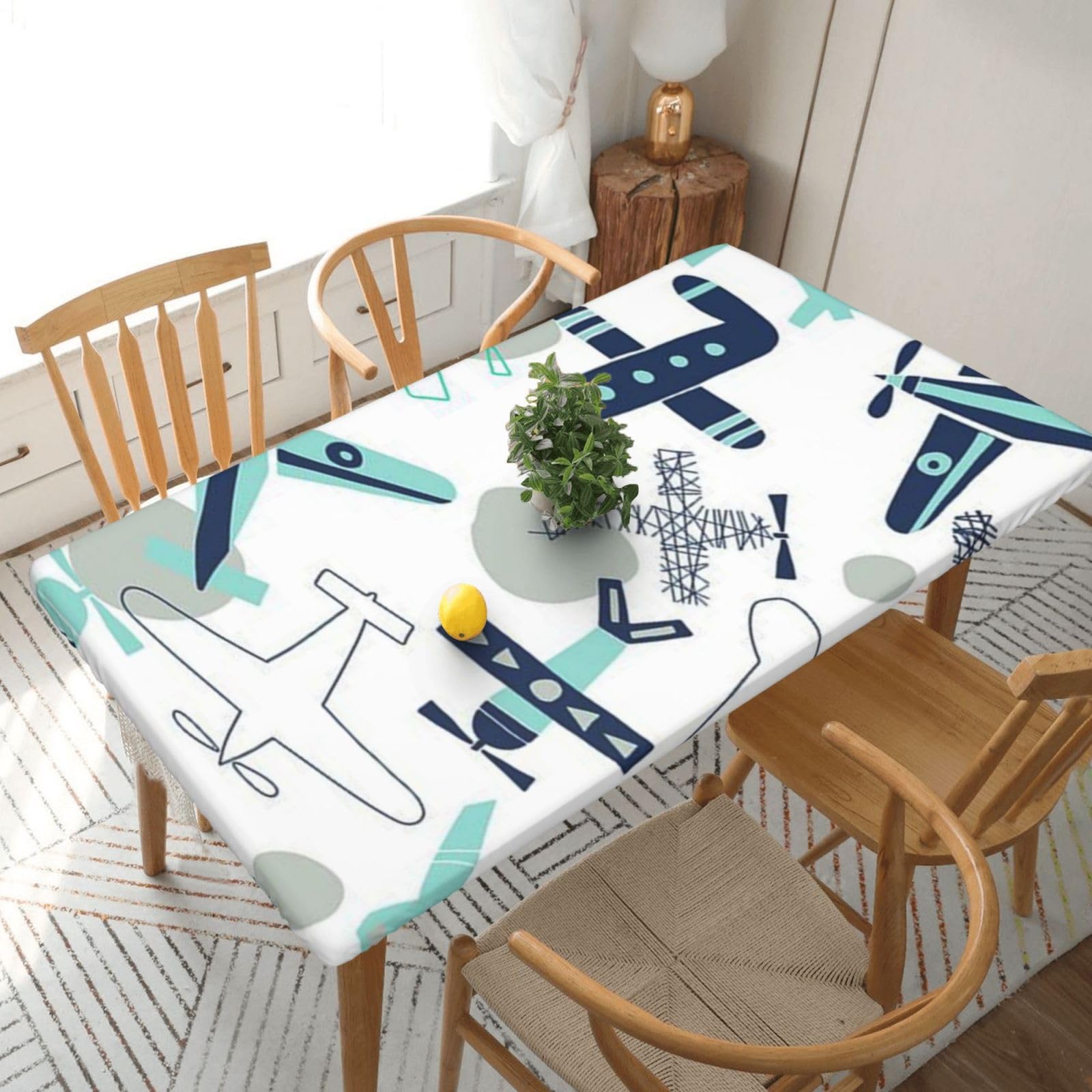 DCEHGEW Elastic Fitted Rectangle Tablecloth for 5ft Tables, Airplane-r18666 Printed Oilproof & Washable Fabric Picnic Table Cloth Table Covers