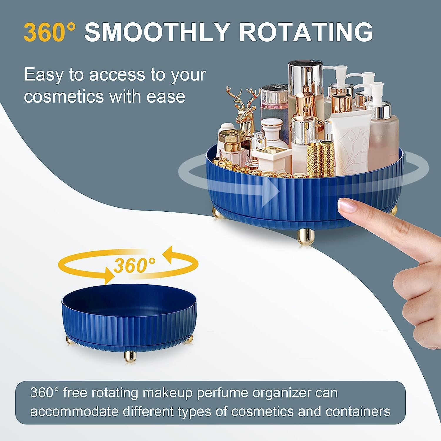 House of Quirk Lazy Susan Turntable, Cosmetics And Perfume Organizer For Cabinet Clear Organizer Bin Round Shape 360 Degree Rotating Storage Tray (Blue)