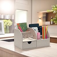 Vista 5 de UnionBasic Organizador de escritorio, Organizador de escritorio multifuncional de cuero para oficina, soporte para bolígrafos - Caja