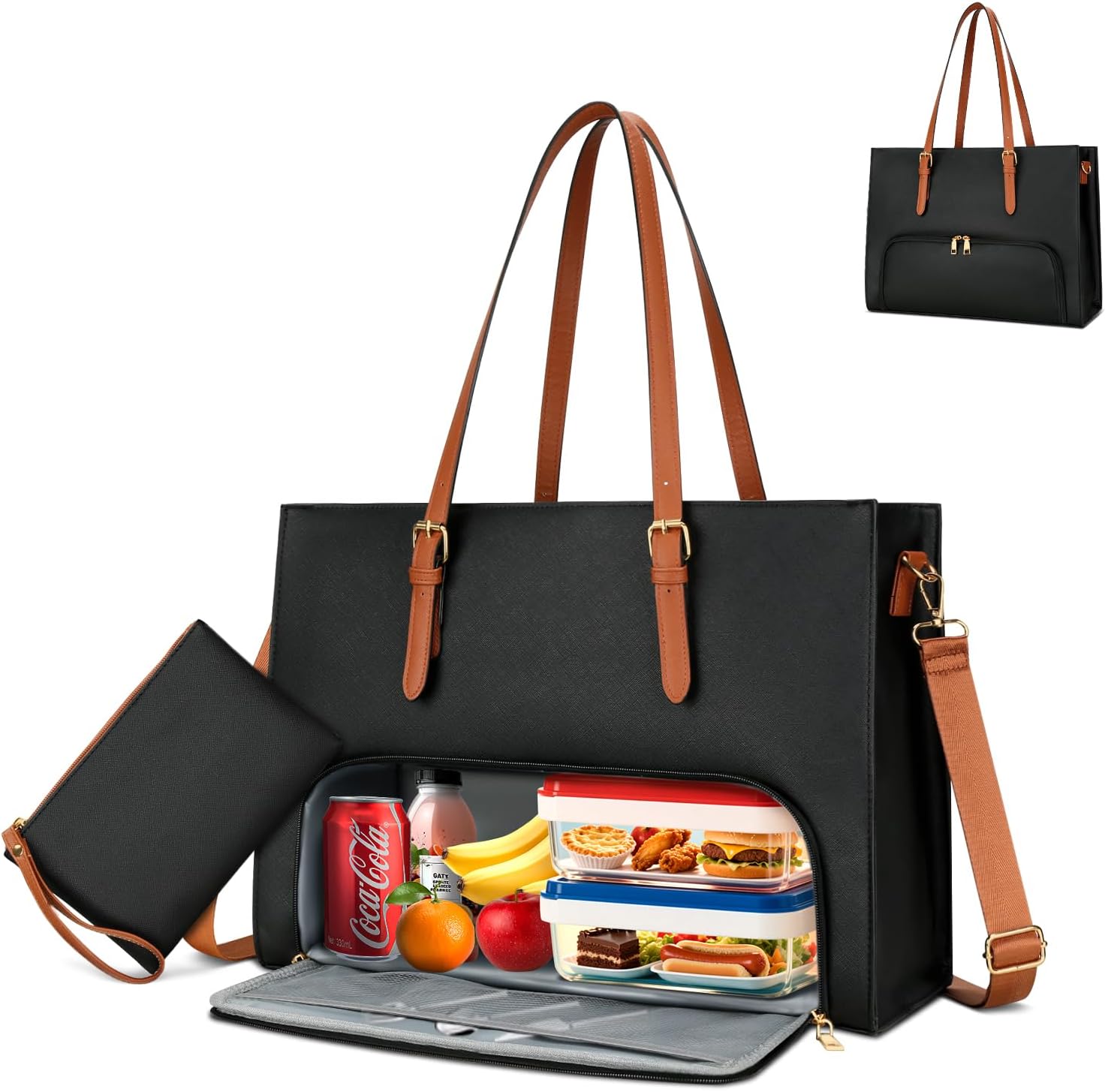 KKXIU Lunch Tote Bag for Women 15.6 Inch Laptop Briefcase Professional Work Purse with Insulated Lunch Compartment Handbags - Image 8