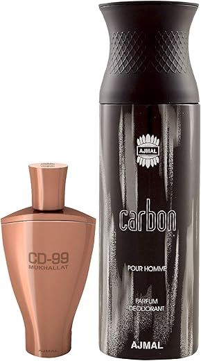 Ajmal CD 99 Mukhallat Concentrated Perfume Oil Floral Oriental Alcohol-free Attar 14ml for Unisex and Carbon Homme Deodorant Citrus Spicy Fragrance 200ml for Men FREE