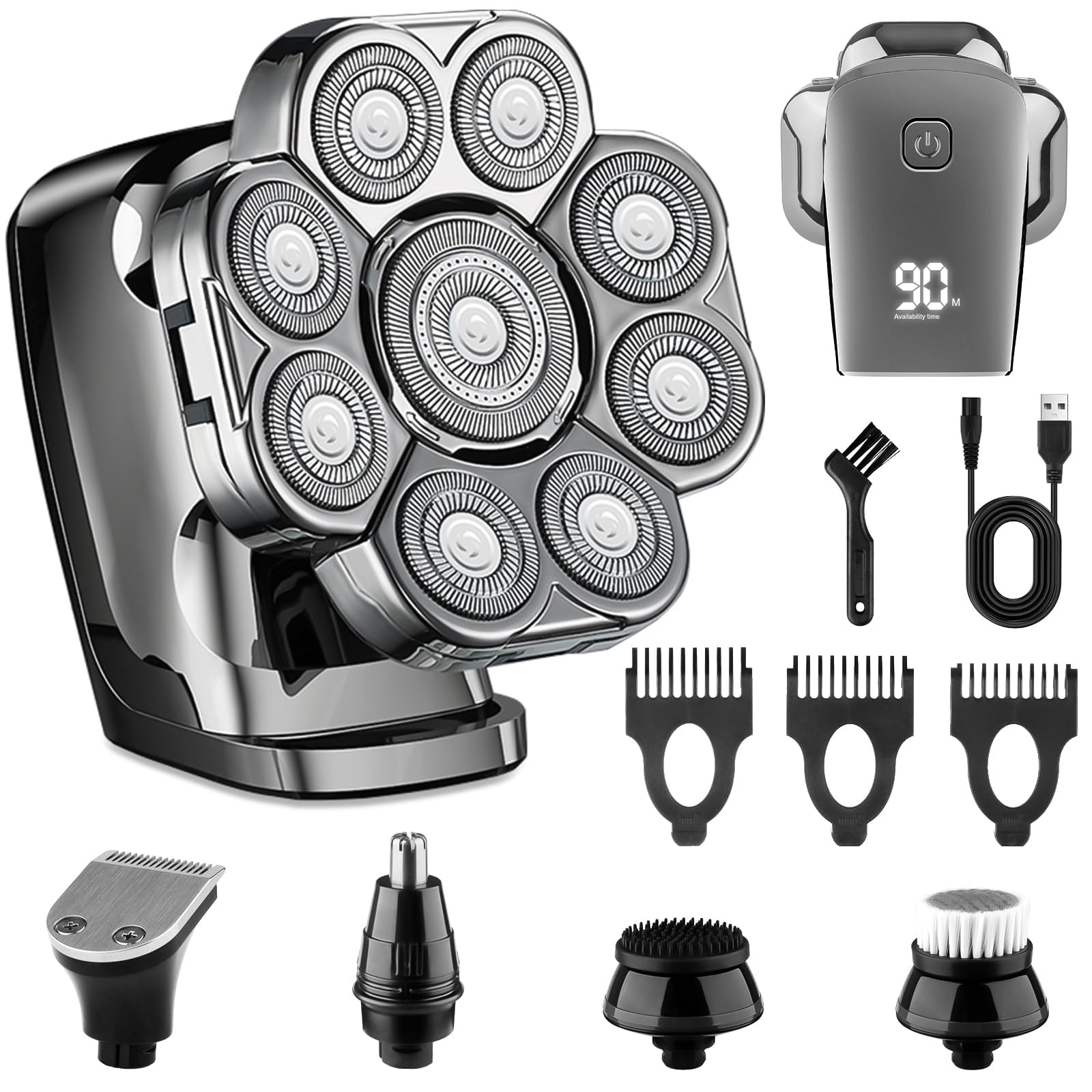 9D Bald Head Shaver for Bald Men, 5-in-1 Electric Razor for Men, Cordless Rechargeable & Waterproof Head Shaver for Wet/Dry Shave with Nose Hair