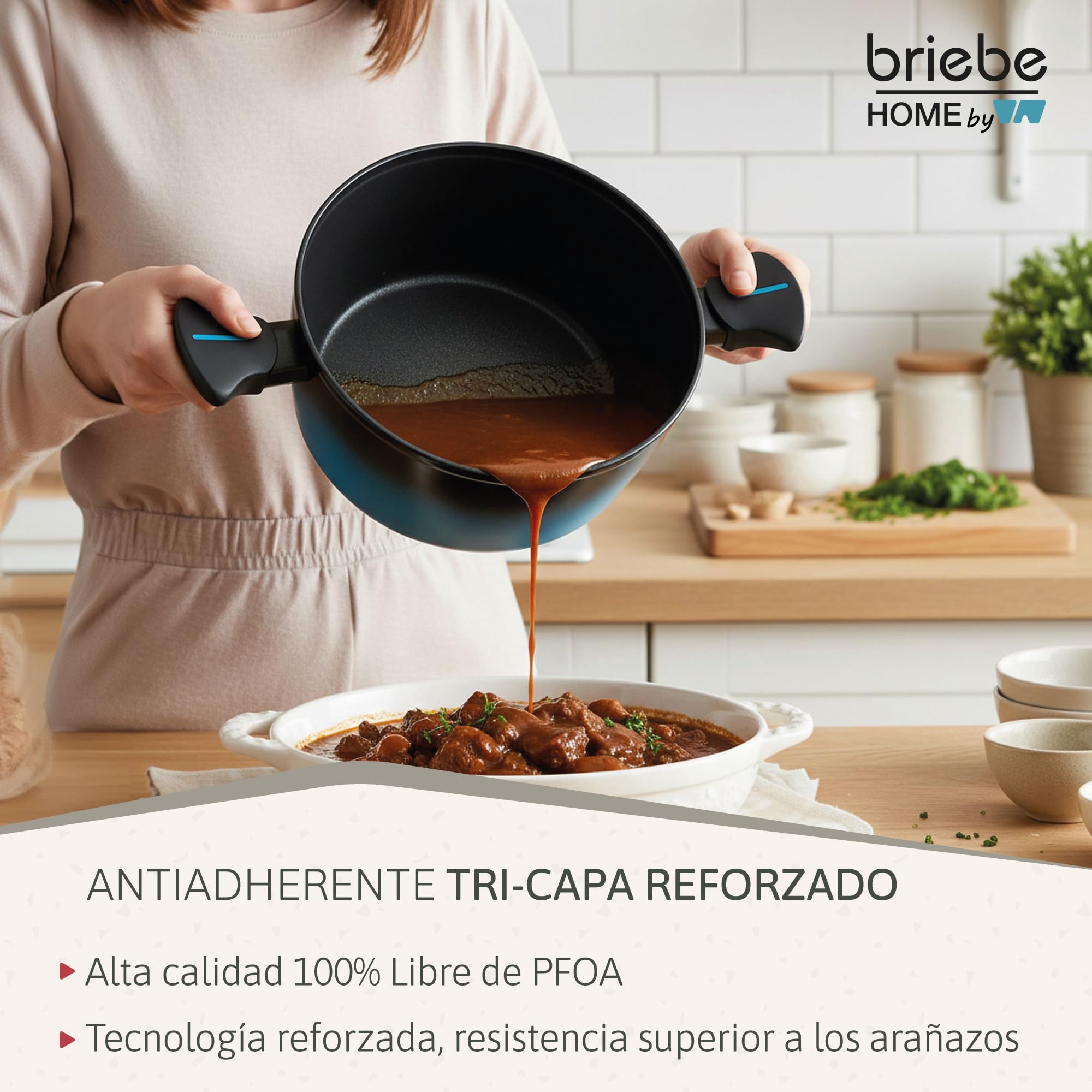 briebe MARE Cacerola Inducción, Acero Forjado 24 cm, Antiadherente Libre PFOA, Cazuelas Profesionales, Alta Resistencia, Aptas Para Todo Tipo de Fuegos, Tapa de Cristal, Fabricada en España