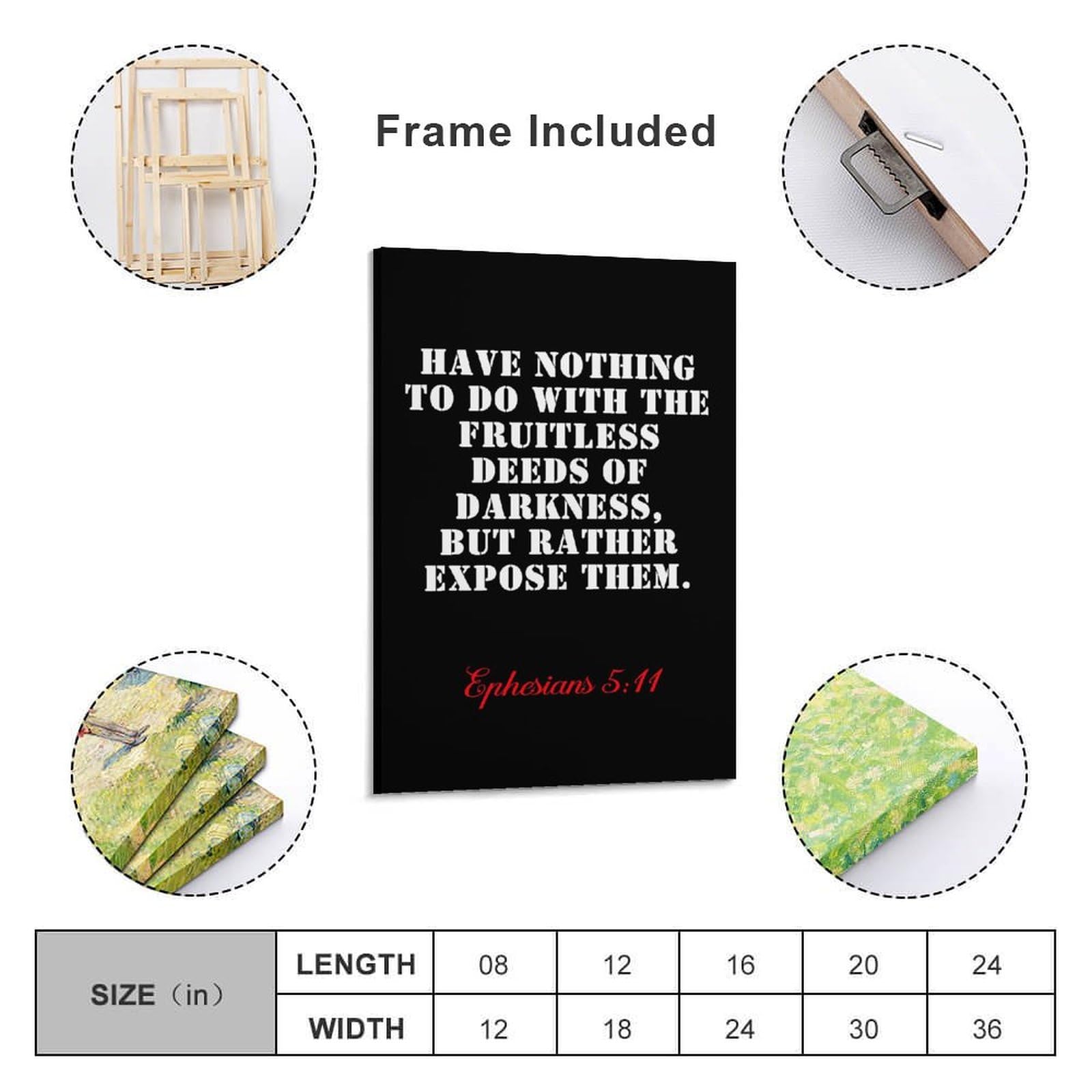 LZTEN Versículo bíblico Efesios 5 11 Have Nothing to do with The Fruitless Deeds of Darkness, But Rather Expose Them Religion Prints Posters Canvas Wall Art Oil