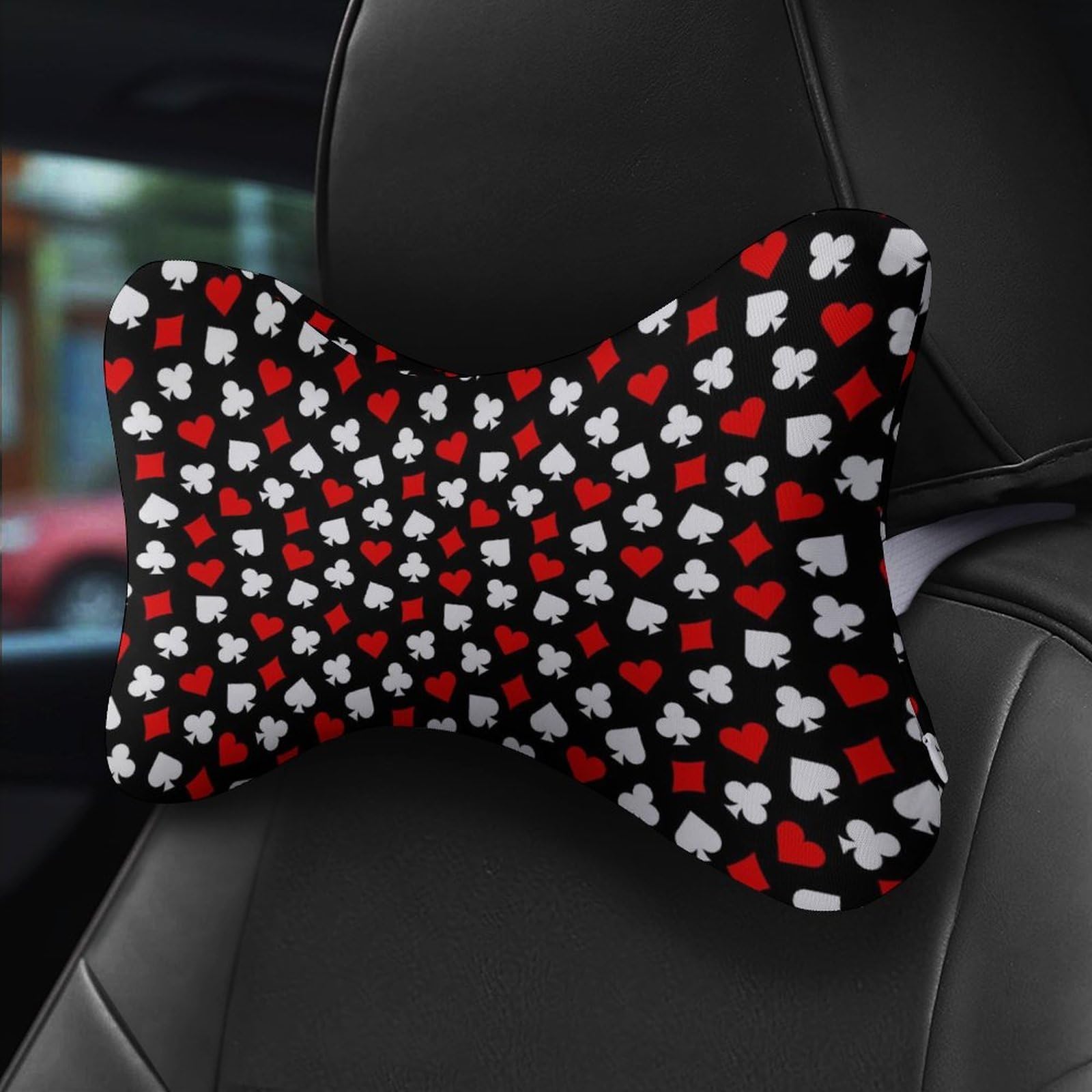 SMAZDFXX Playing Poker Card Suit Car Neck Pillow Set of 2 Car Seat Head Support Cushion Bone Pillows with Elastic Strap