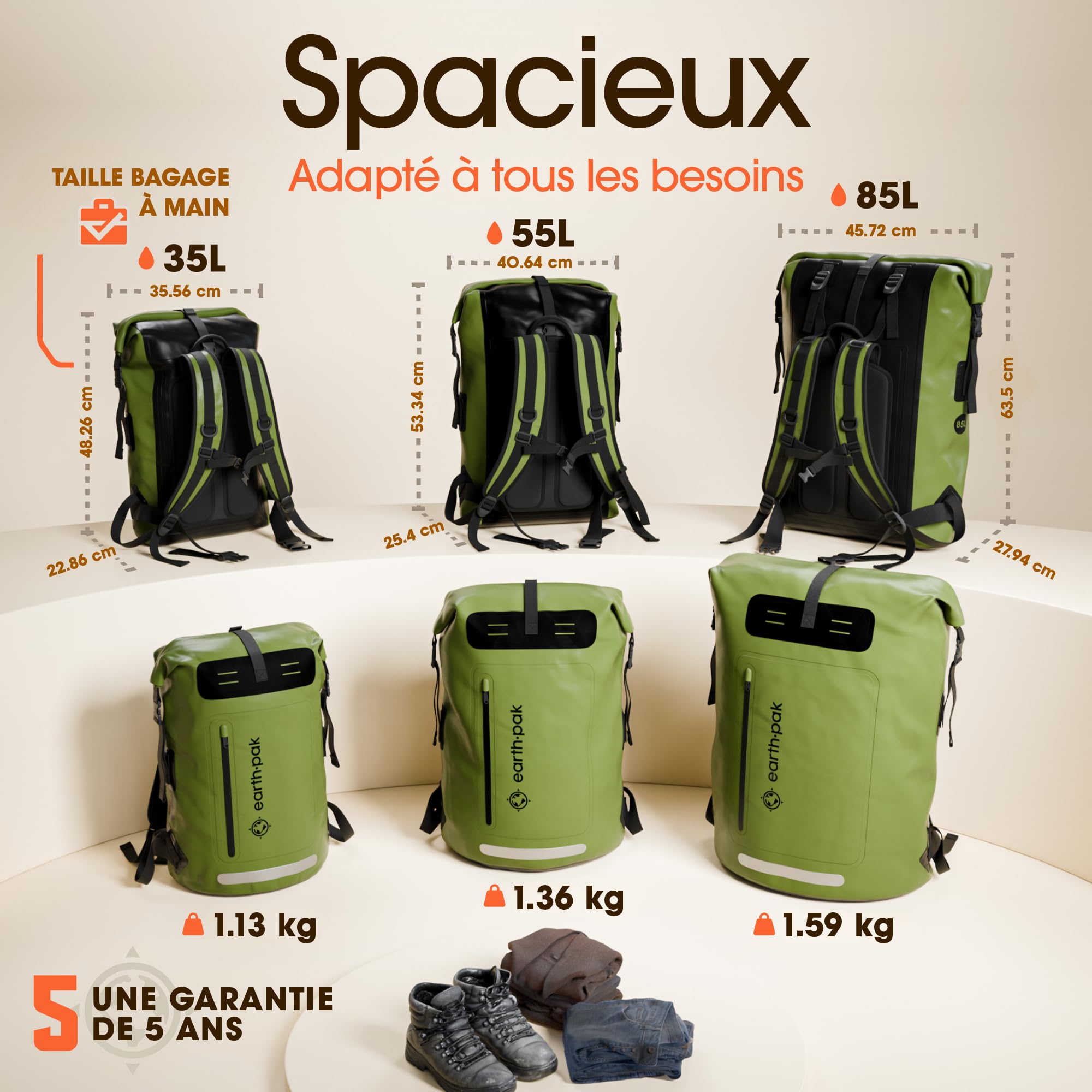 Sac à Dos Étanche 85L - Dry Bag Nautique - Kayak Vélo Pêche Camping | Fermeture enroulable 100 % étanche - 85L en PVC 500D résistant - étui téléphone IPX8 inclus - Vert