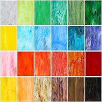 Treela 24pcs Vibrant Stained Glass Sheets 4x6 Inch Mosaic Tiles - Iridescent Mixed Colors for DIY Crafts, Art Projects & Home Decor