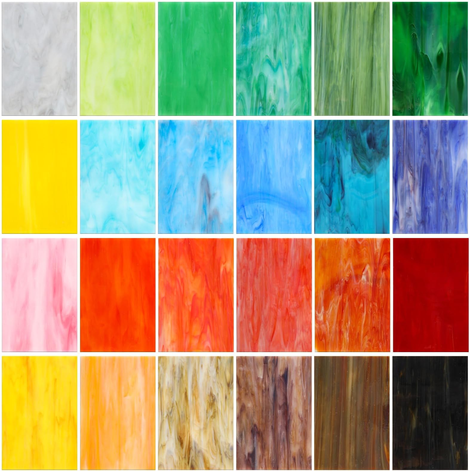 Treela 24 Pcs Vibrant Stained Glass Sheets 4 x 6 Inch Stained Glass Supplies Mosaic Tiles for Craft Projects Variety Mosaic Art Mixed Color Iridescent DIY Home Decor(Colorful)