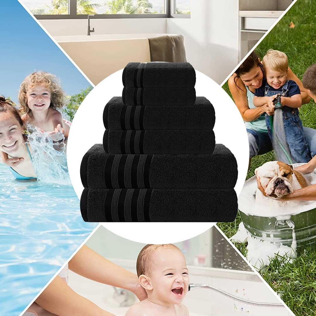 CASA COPENHAGEN, Set da 6 Pezzi in 100% Cotone – Nero Radioso, 600 g/m², 2 Teli Bagno, 2 Asciugamani Viso, 2 Ospiti, in Cotone Egiziano – Asciugamani Morbidi e di Lusso per Hotel