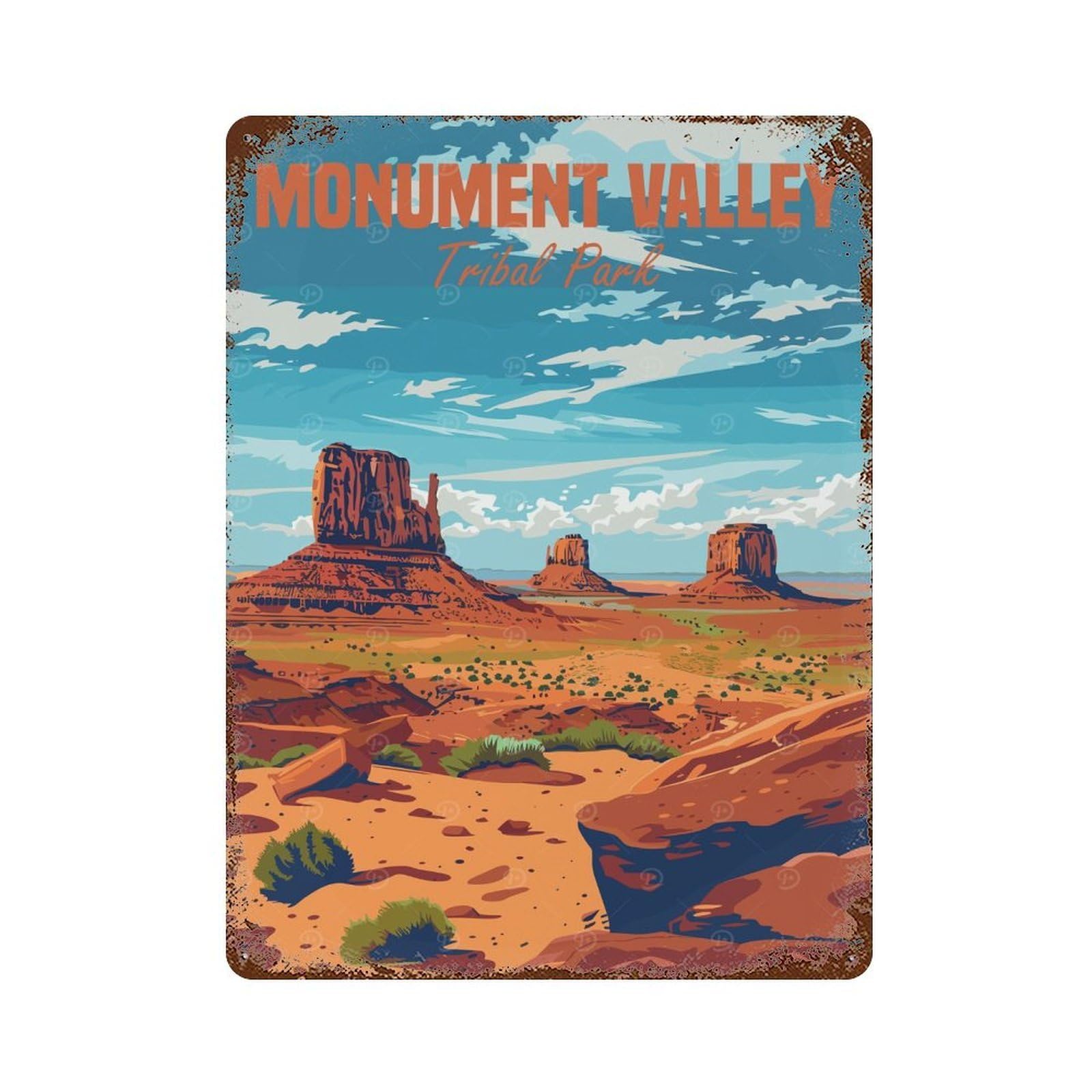 Retro Metal Sign with Monument Valley Tribal Park Design 15.7"x11.8", for Office, Studio And Wall Decor, Retro Wall Decor