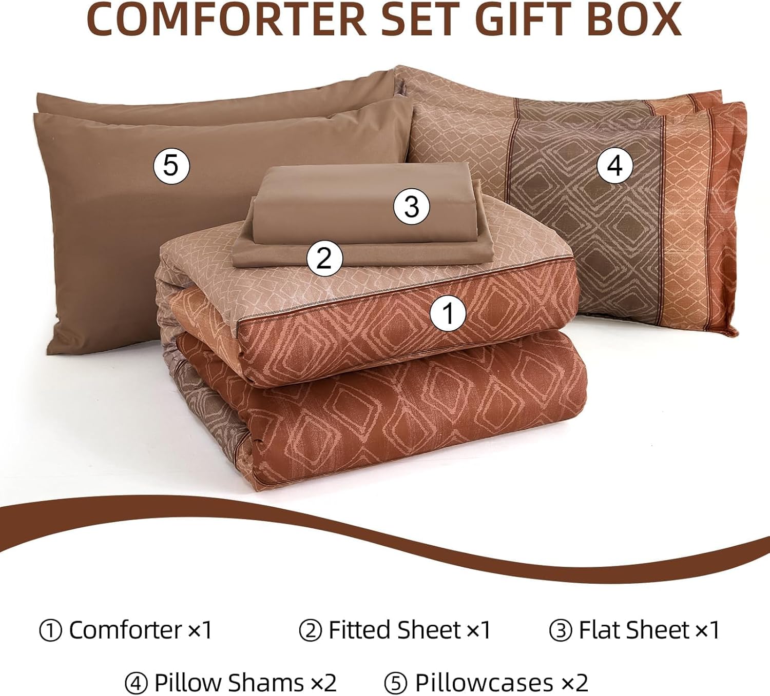 Dinjoy Boho Queen Comforter Set Red Brown,7 Piece Bed in a Bag Queen Size Warm Striped Bedding Sets with Plaid Fall Comforters Bed Set with Sheets for Family All Season - Image 5