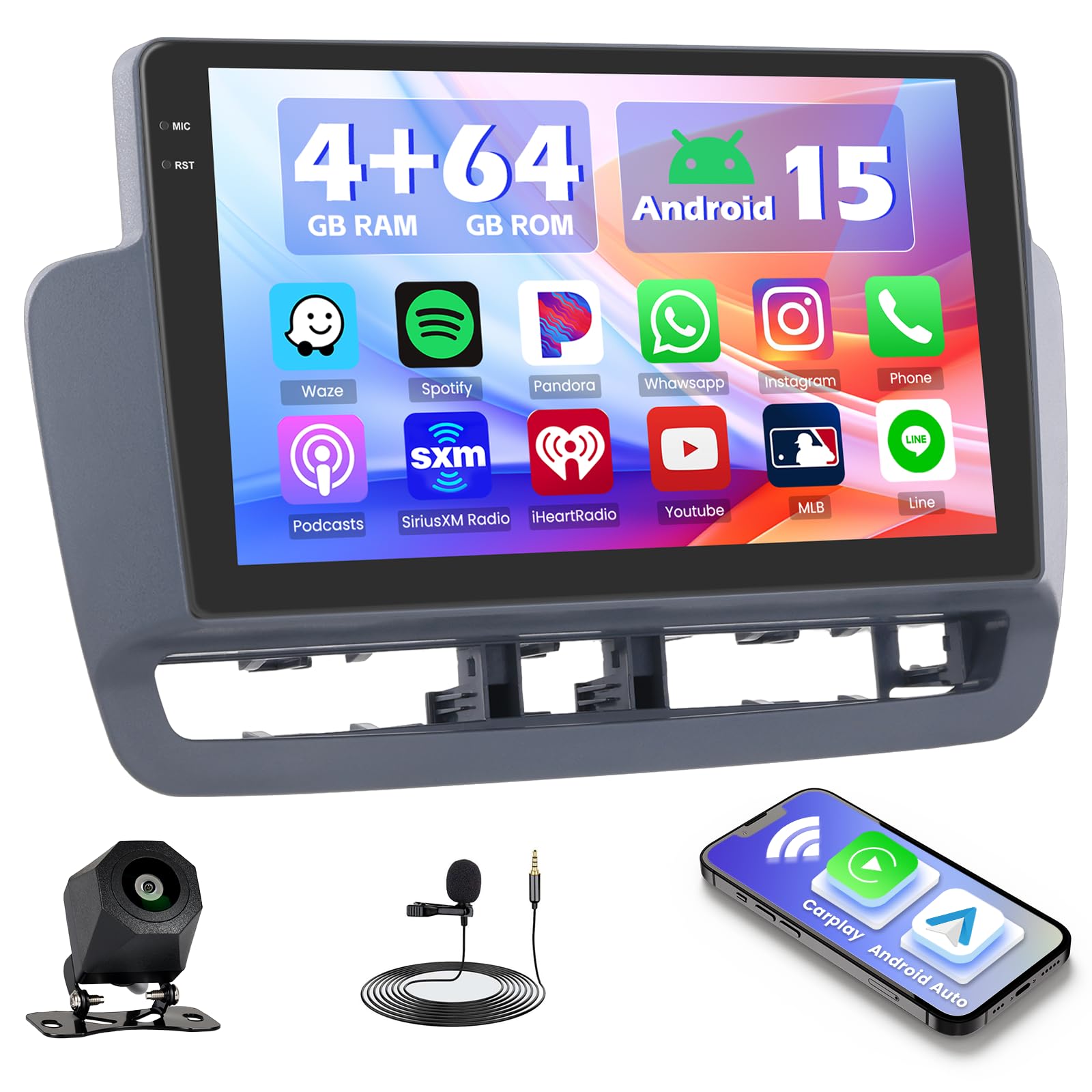 4+64G Android Radio Coche para Seat Ibiza 2012-2015 CarPlay Android Auto | 9" Incell Android 15 Radio con FM RDS EQ Bluetooth Navegación GPS Salida de Vídeo Split-Screen SWC USB WIFI Cámara Micrófono