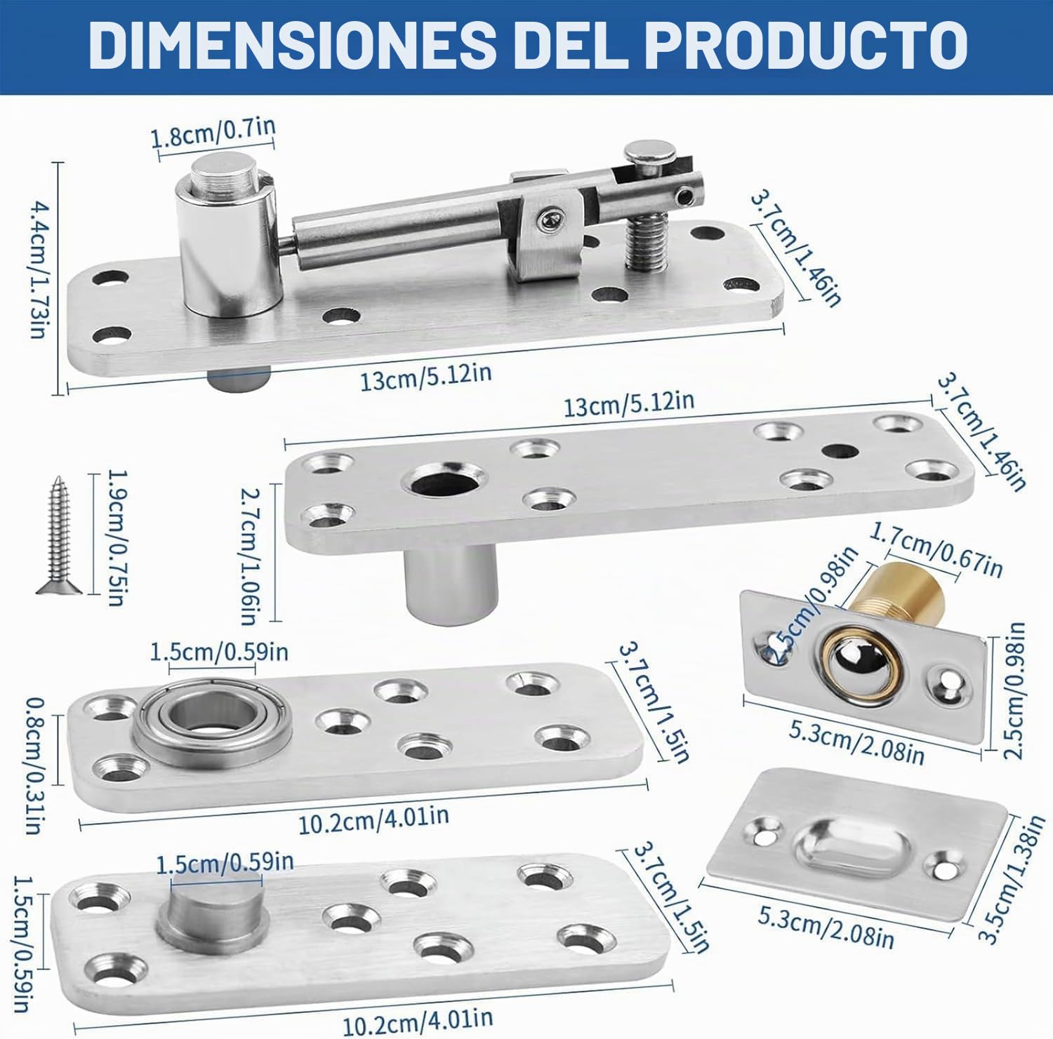 Bisagra Invisible para Puertas Pesadas - Pivote Superior e Inferior de Acero Inoxidable, Rotación 360°, Ajuste de Altura,Plata