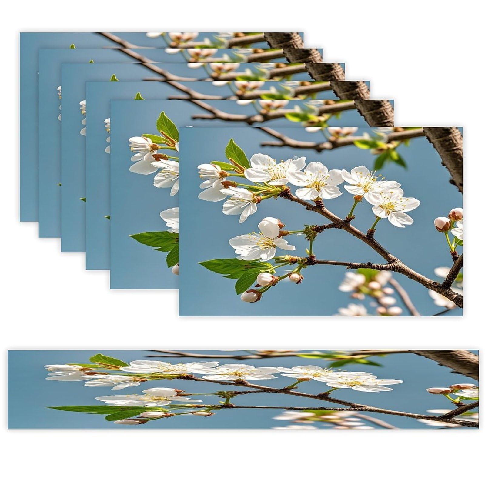 Cherry Blossom Tree Branch Table Runner and Placemats Set of 6 Heat Resistant Table Runner Place Mats Modern Cloth Table Mat Washable Linen Placemat Festive Reusable Set