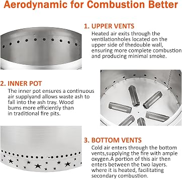 27 Inch Smokeless Fire Pit, Stainless Steel Wood Burning Fire Pits with Removable Stand and Ash Pan, Portable Bonfire Pit with Handle, Outdoor Fire Pit for Camping, Picnic and Family Gathering