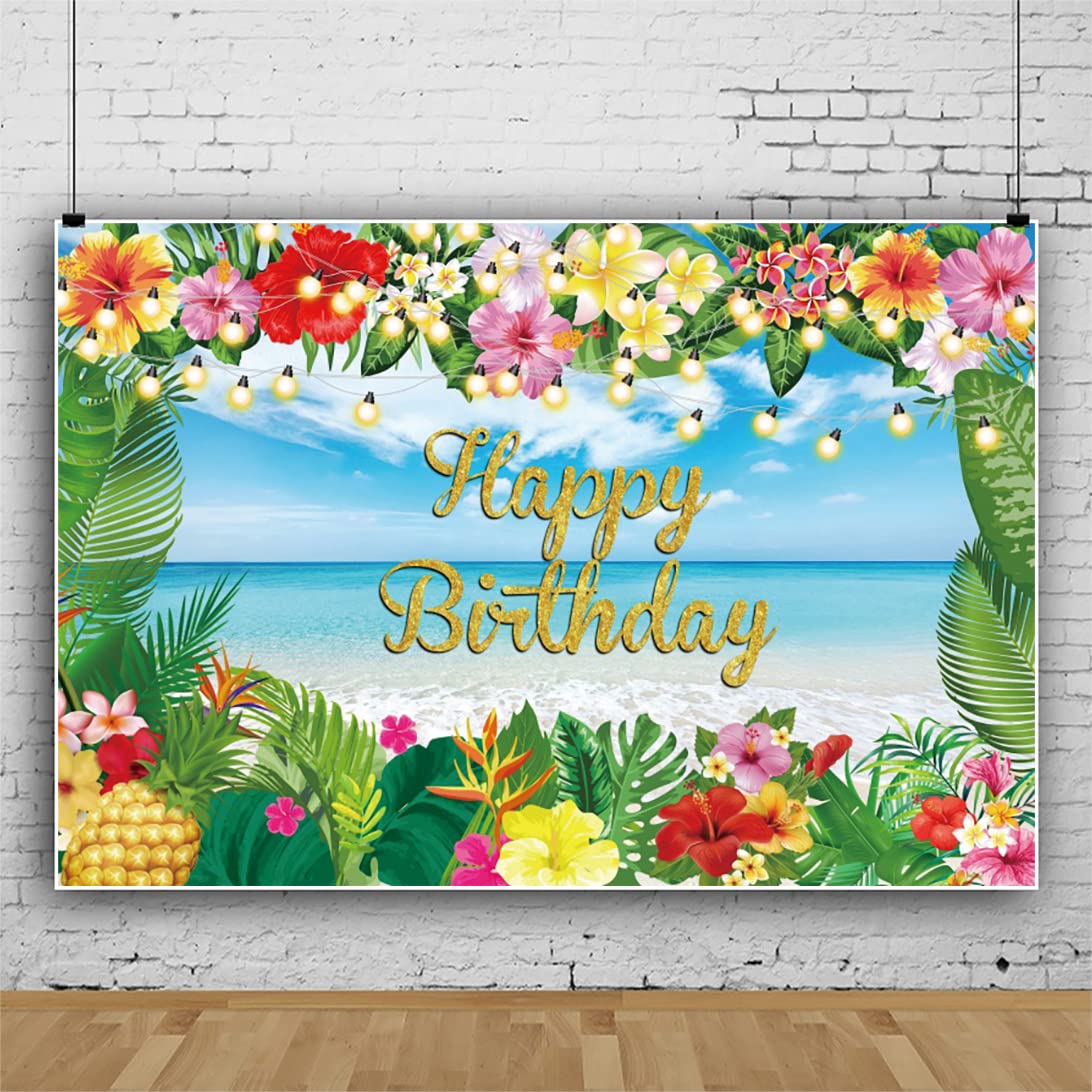Plant Leaf Sandy Hawaii Beach Round Birthday Backdrop