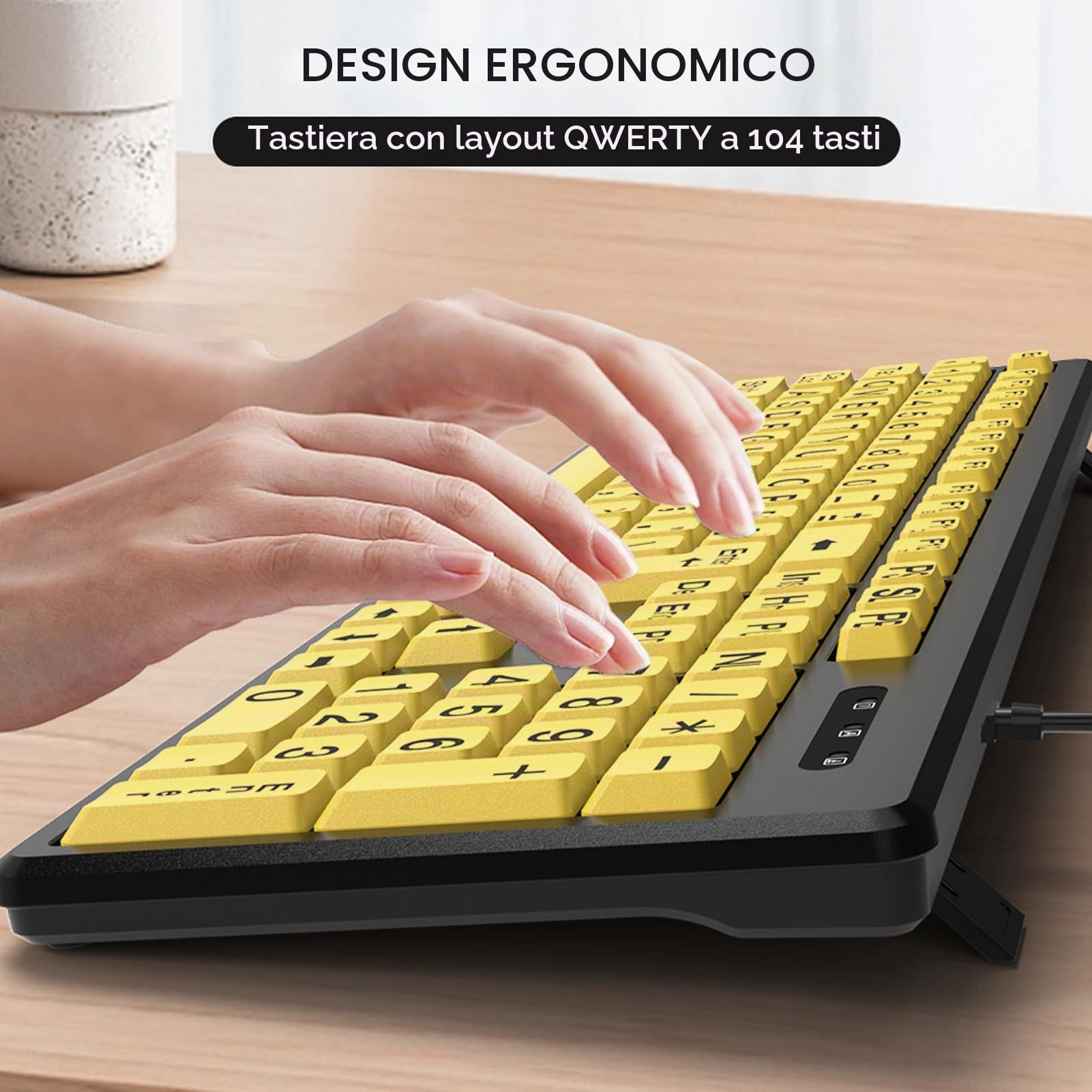 Tastiera per Computer con Stampa di Grandi Dimensioni, Tastiera a 104 Tasti USB Cablata Ad Alto Contrasto per Ipovedenti, Anziani, Non Vedenti, Tastiera con Lettere Grandi di