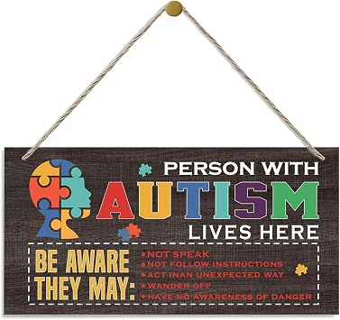 Autism Signs, Decorative Wood Hanging Wood Plaque, Farmhouse Autism Door Sign, Autism Acceptance, Autistic Support Decorative Plaque, Autism Family Wall Decor, Person with Autism Lives Here D