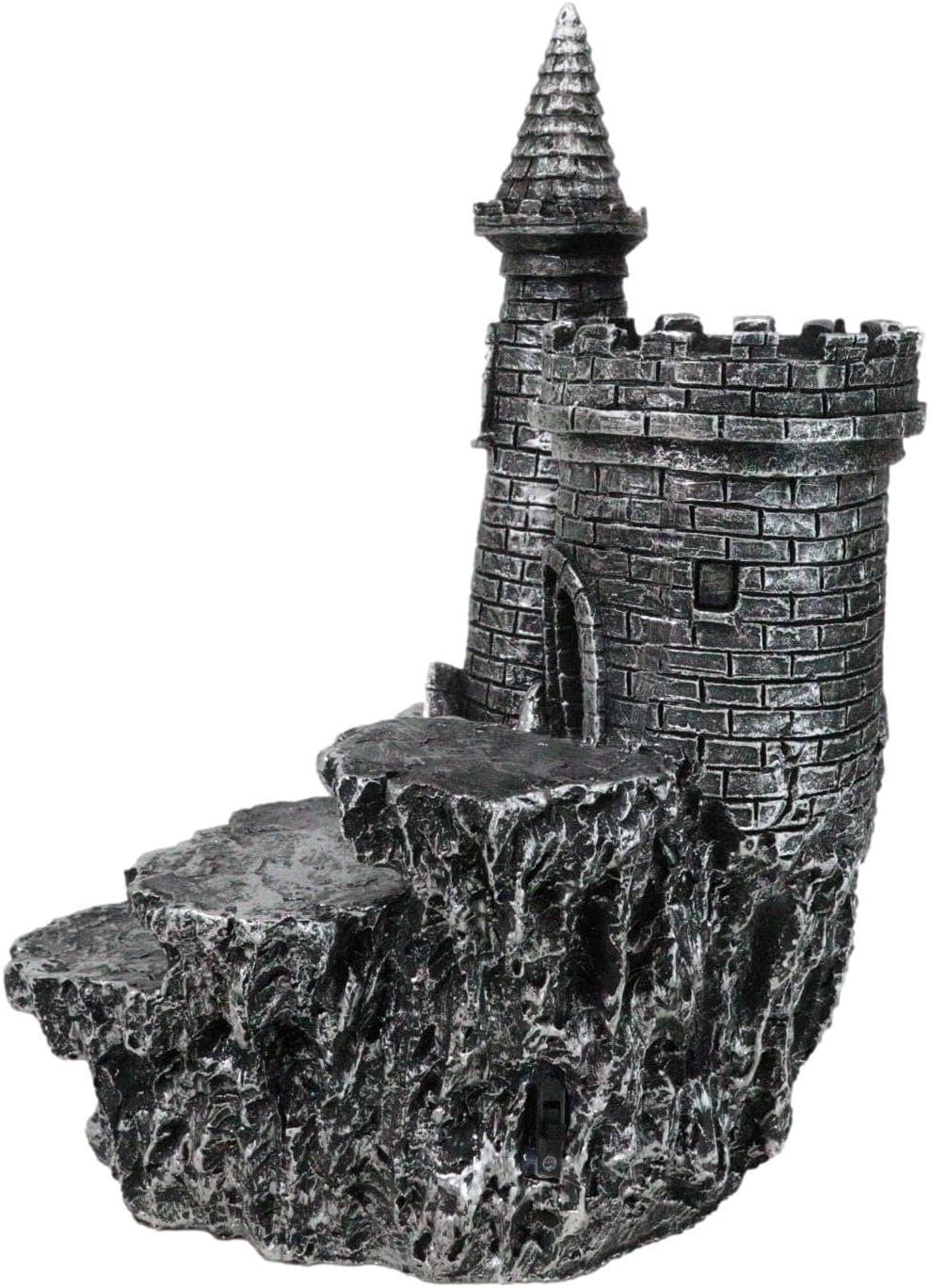 Ebros Gift Medieval Grand Stonewall Castle Fortress On Rocky Mountain Steppes Display Stand Sculpture with LED Light 9.5" H for Miniature Knights Or Dragons Figurines Old World Fort Statue