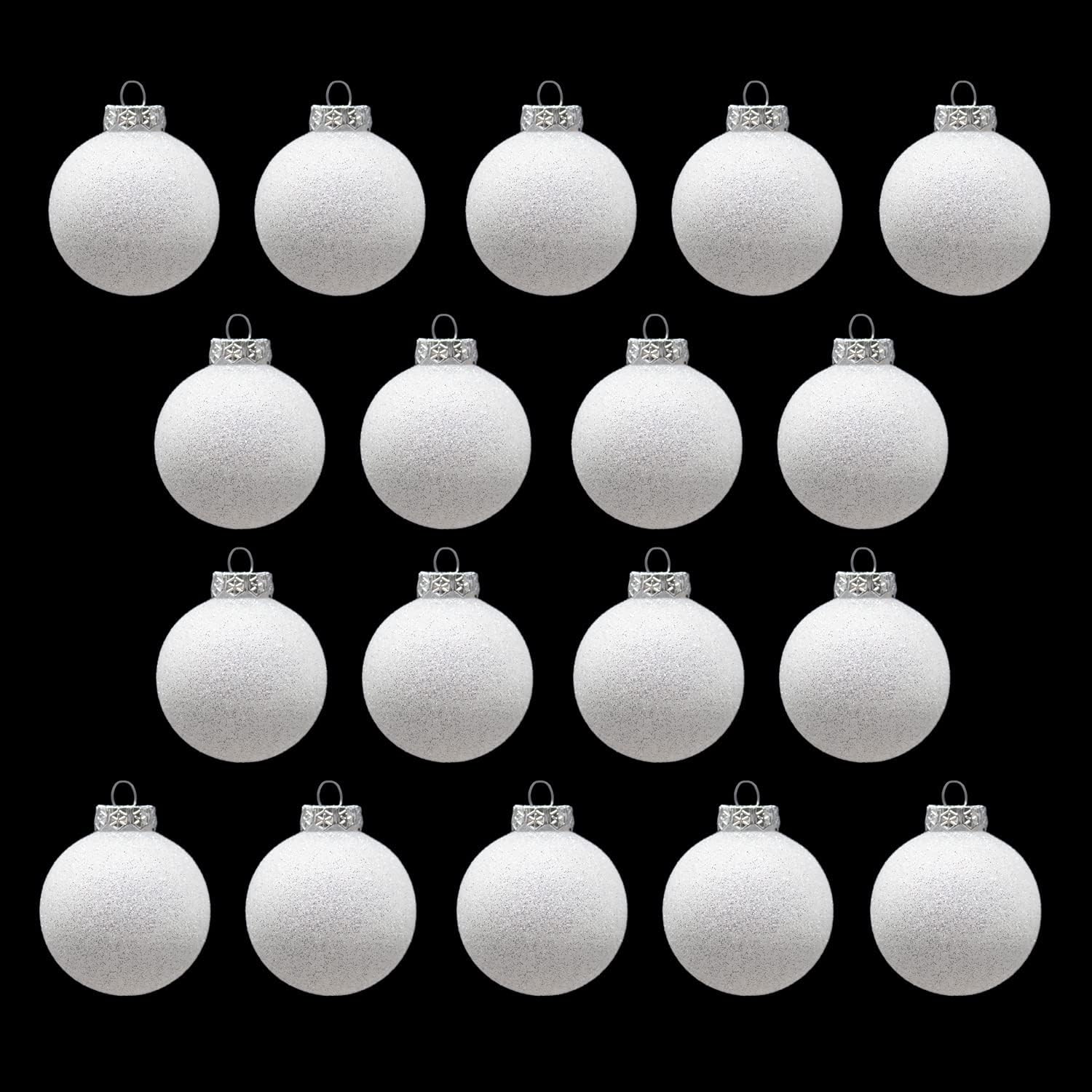 SLEETLY 30pc White Christmas Ball Tree Ornaments Holiday Xmas Decorations - Shatterproof Plastic 2.36 inch Glitter Snow Balls with White Ribbon Hangers and Snowflakes Set