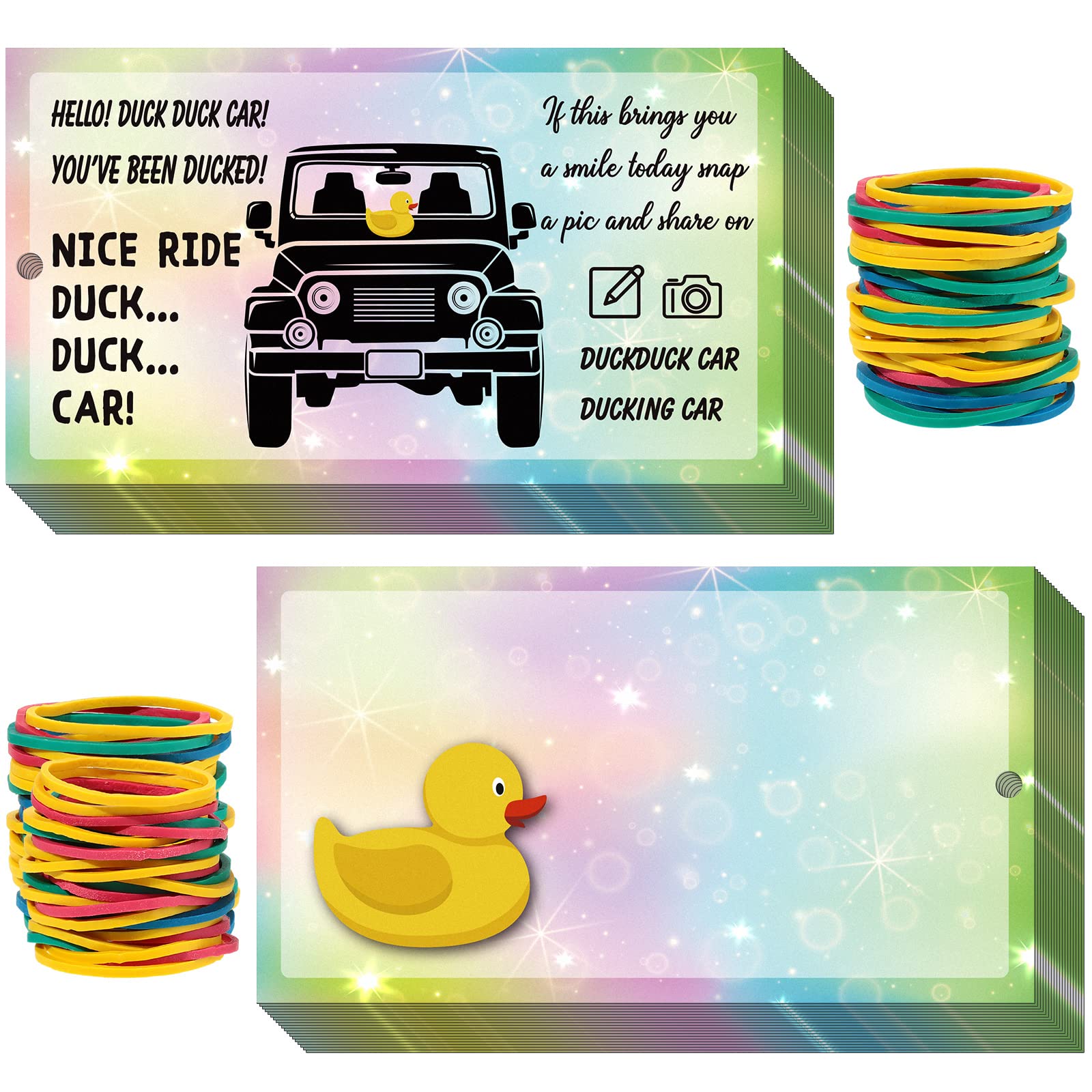 Amazon.com : 200 Pieces Duck Cards with Colorful Rubber Bands, Printed Duck  Duck Tags, Cute Ducked Tags for Ducking, 2 x 3.5 Inch, Ducking Cards for  Car Business Kid Costume Decoration Supplies : Office Products