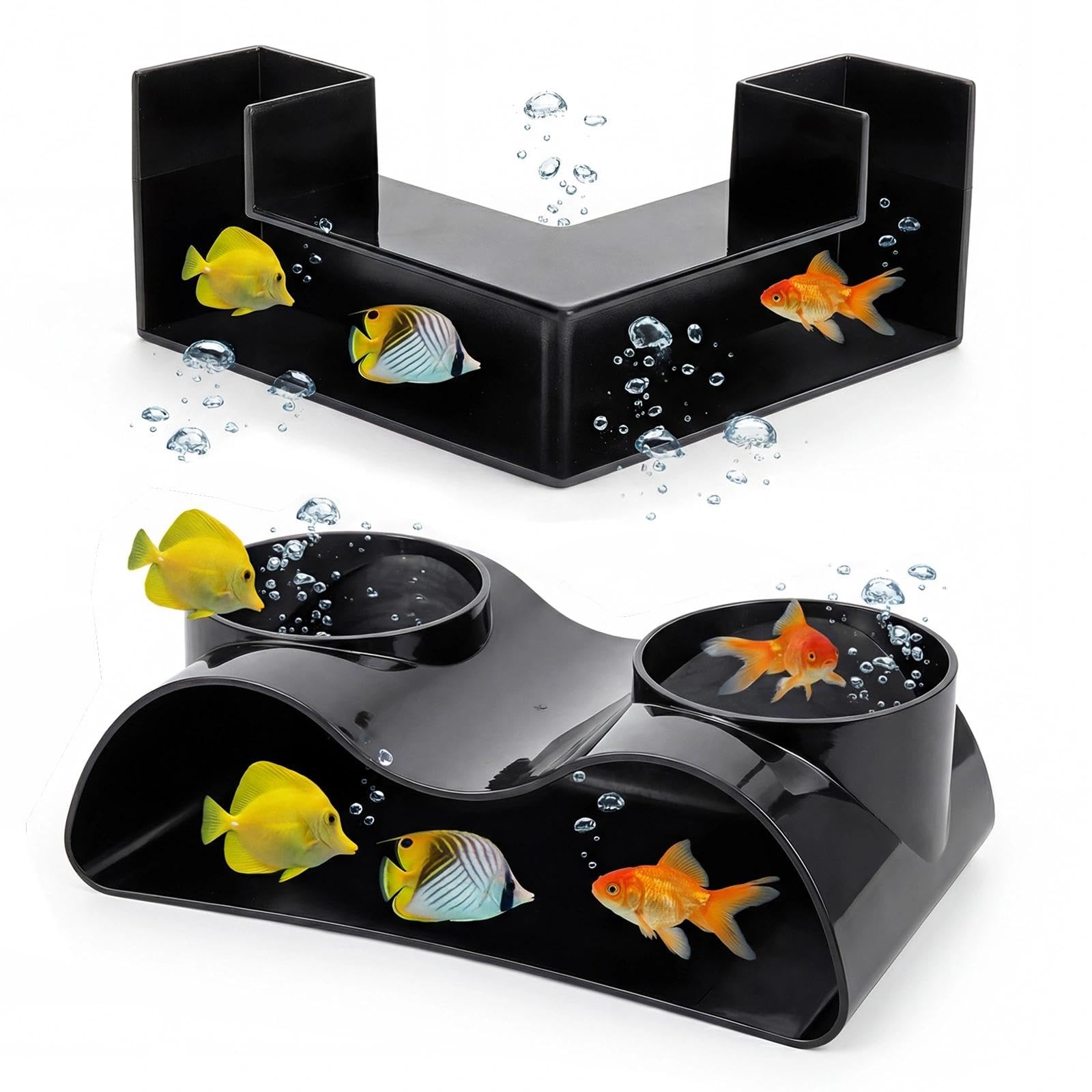 2 Pièces Tunnel Aquarium Tunnel Souterrain pour Aquarium, Tunnels Poisson Aquariums Tunnels Naturel pour Aquariums, Grotte d'angle pour Aquariums 360° 2 Entrées (17,6/12,5 cm)