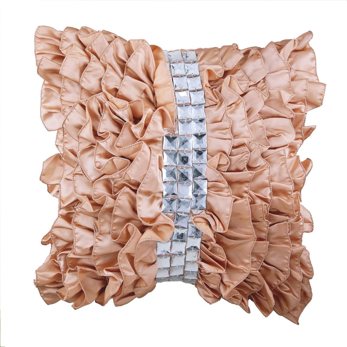 The HomeCentric Beige Shams, Vintage Style Ruffles With Crystals Shabby Chic Cushion Shams, 60x60 cm (24x24 inch) Cushion Sham, Square Satin Cushion Shams, Modern Cushion - Vintage Diamonds