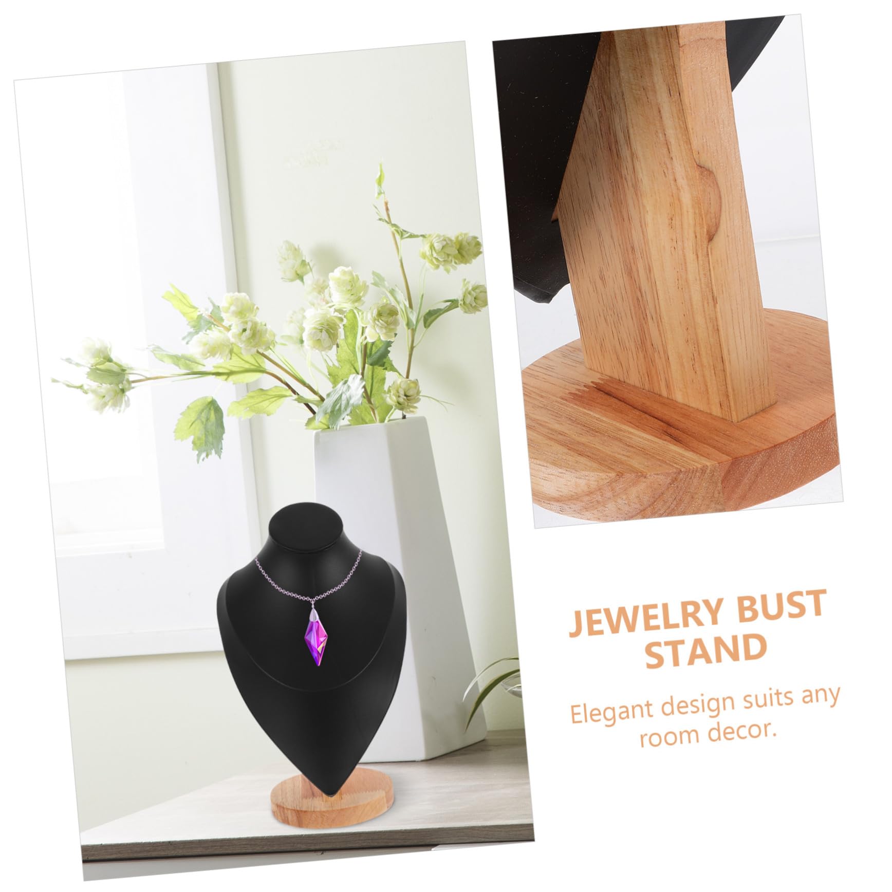 ERINGOGO Schmuckständer mit Stabilem Holzsockel Schmuckhalter für Halsketten und Ketten Elegante Pu leder Oberfläche Minimalistisches Design für Schmuckpräsentation im Laden