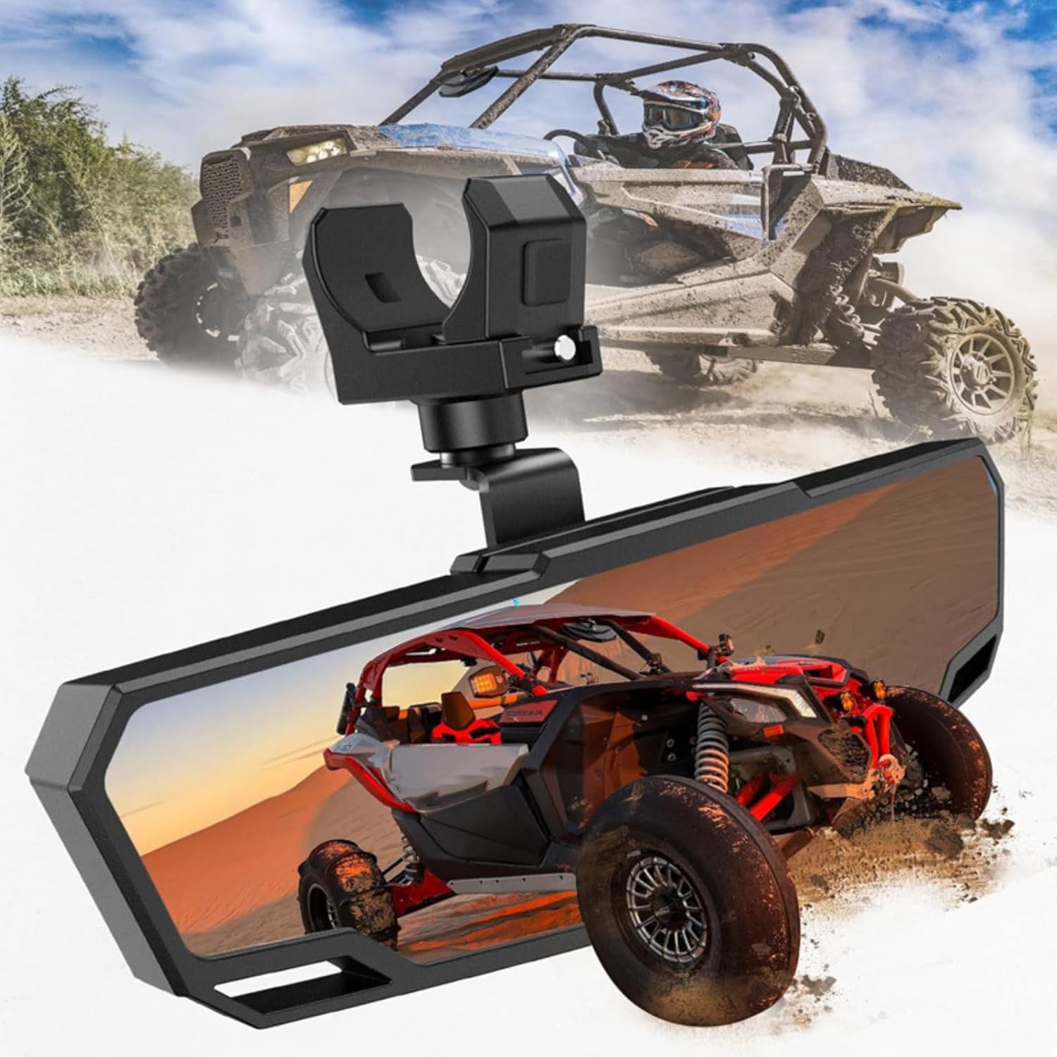 UTV Rear View Mirror for Honda Pioneer 700/700 Deluxe / 700-4 2014-2026, High Definition, Anti-Vibration, Wide Angle Center Rear View Mirror fits 1.75"-2.0" Roll Cage Mount,A