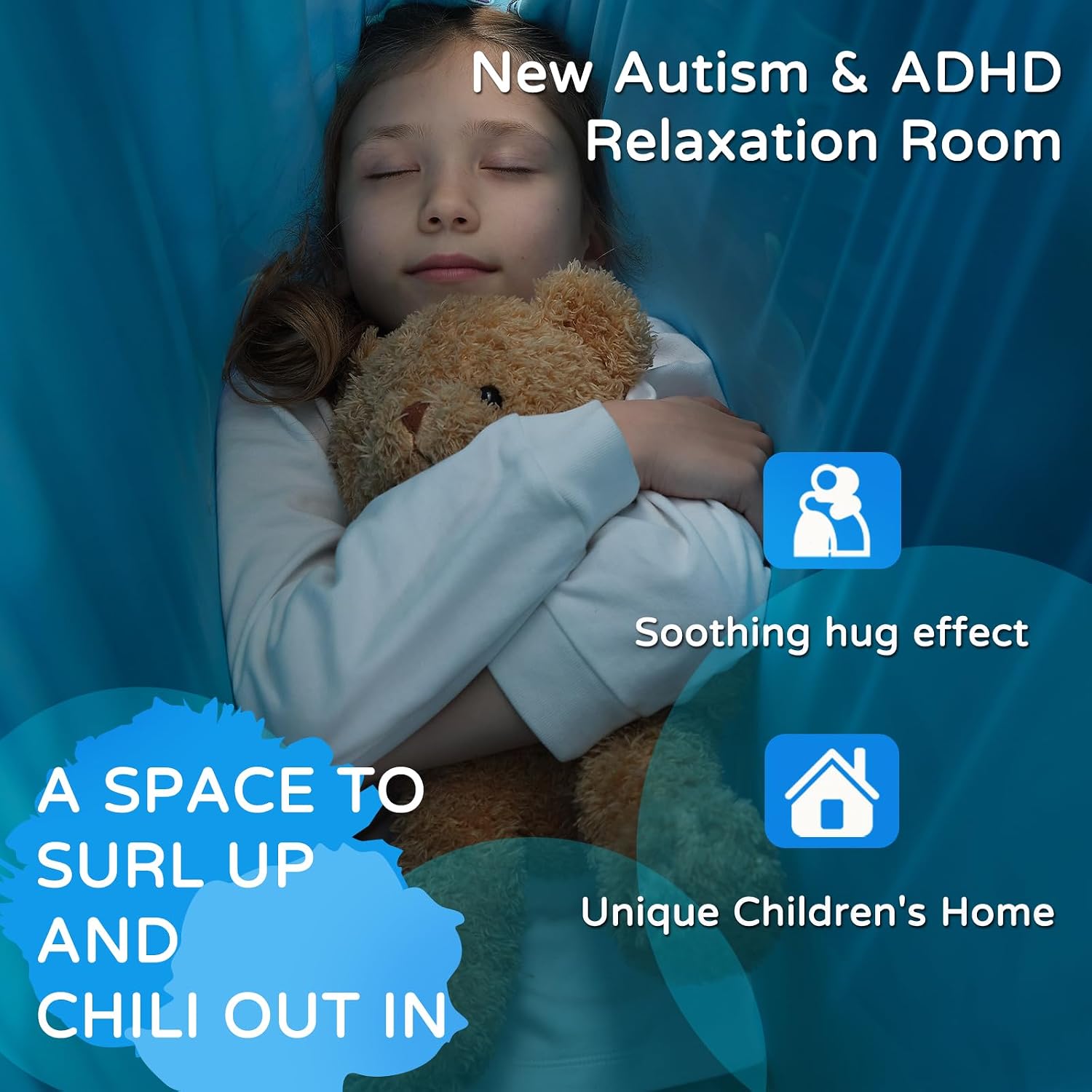 Sensory Swing for Kids Indoor & Outdoor Double Layer Therapy Cuddle Hammock Chair with 360 Swivel Hanger Kit Adjustable Swing for Child and Adult with Aspergers Autism ADHD (Cerulean)