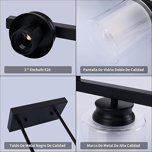 Miniatura 4 de DuMaiWay Lámpara colgante industrial para isla de cocina, 3 luces, moderna, doble pantalla de vidrio, rústica, granja, lámpara colgante para bar,