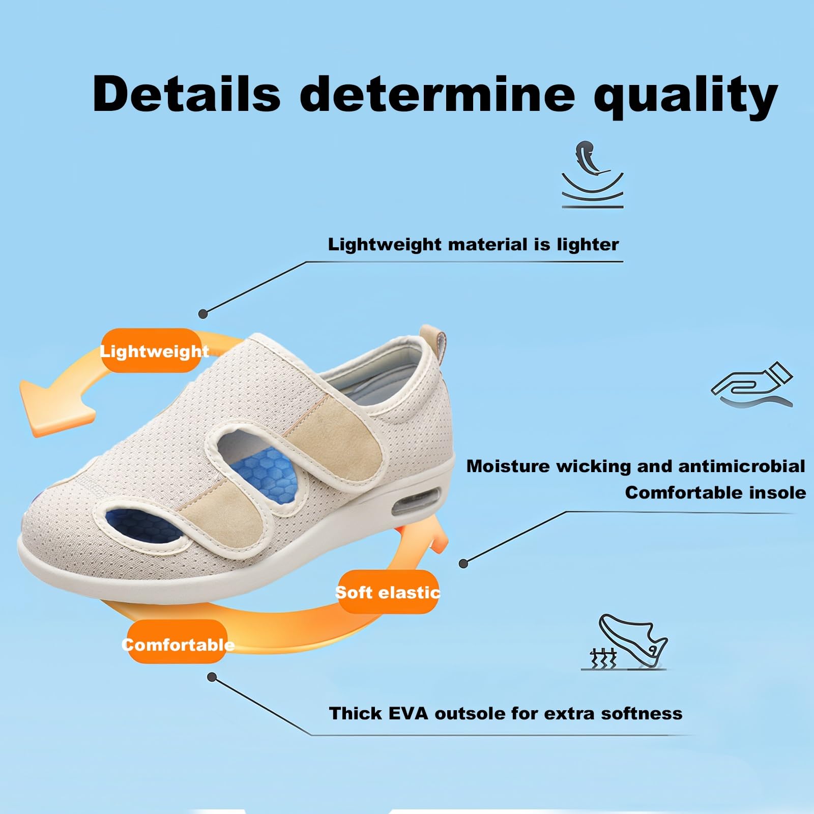 Zapatos De Verano para Diabéticos,Calzado Transpirable Y Cómodo para Personas Mayores con Soporte para El del Pie.