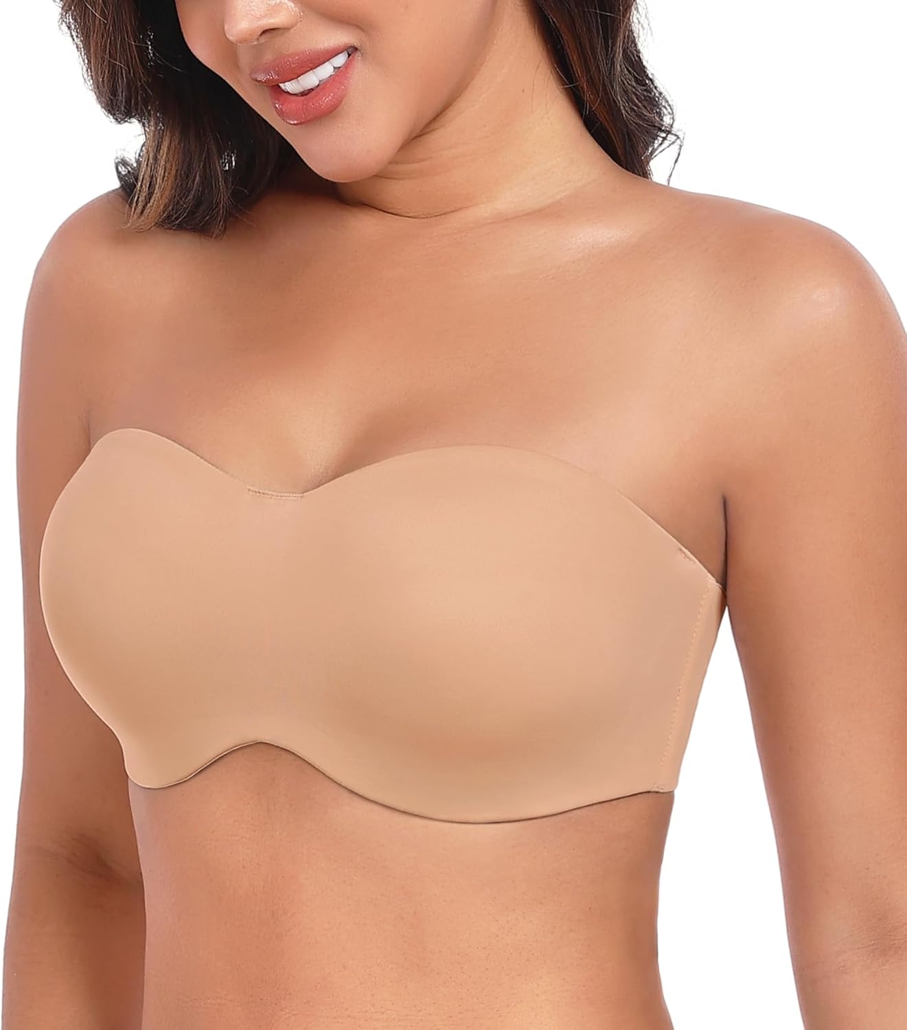 DotVol Women's Seamless Bandeau Unlined Underwire Minimizer Strapless Bra for Large Bust 36B Pecan - Image 1 of 7