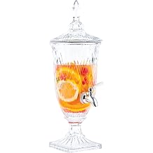 2 Liter Glass Beverage Dispenser with Stainless Steel Spigot on Glass Pedestal, Decorative Mason Drink Dispenser for BBQ, Picnic, Pool Party, and Social Events