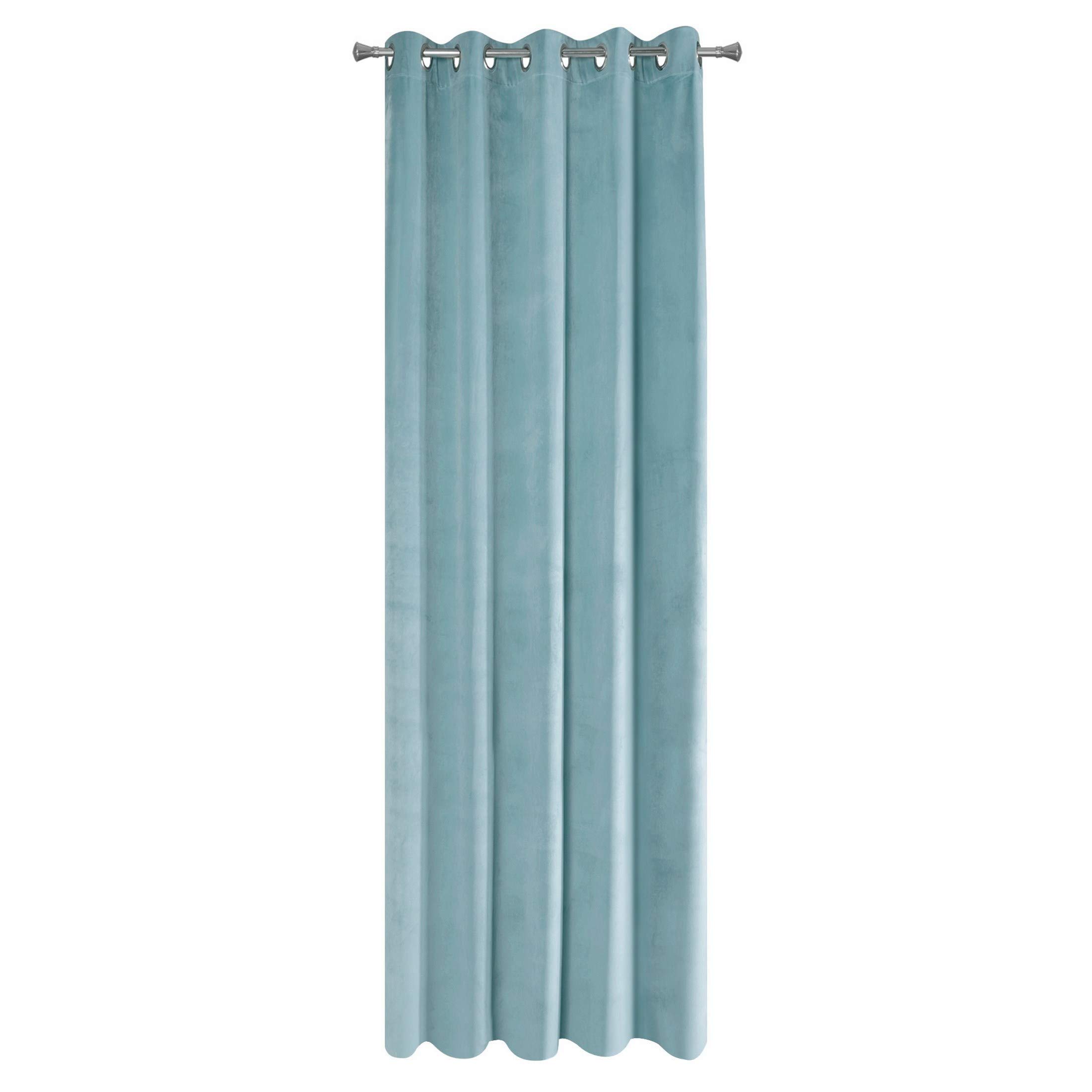 Eurofirany Ria Cortina Opaca Terciopelo con Ojales - 1 Unidad, Panel, Suave, Clásico, Elegante, Salón, Dormitorio, Gruesa 290 g/m², 140x250 cm, Azul Marino