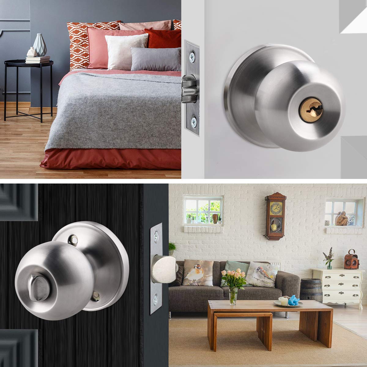 Interior Door Knobs With Lock And Key, Bedroom Bathroom Door Lock Satin Nickel Keyed Entry Doorknob