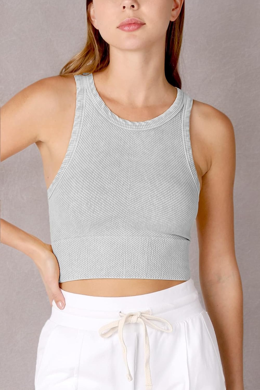 NIKIBIKI Women Seamless Vintage Chevron High Neck Crop Top, Made in U.S.A, One Size - Image 3