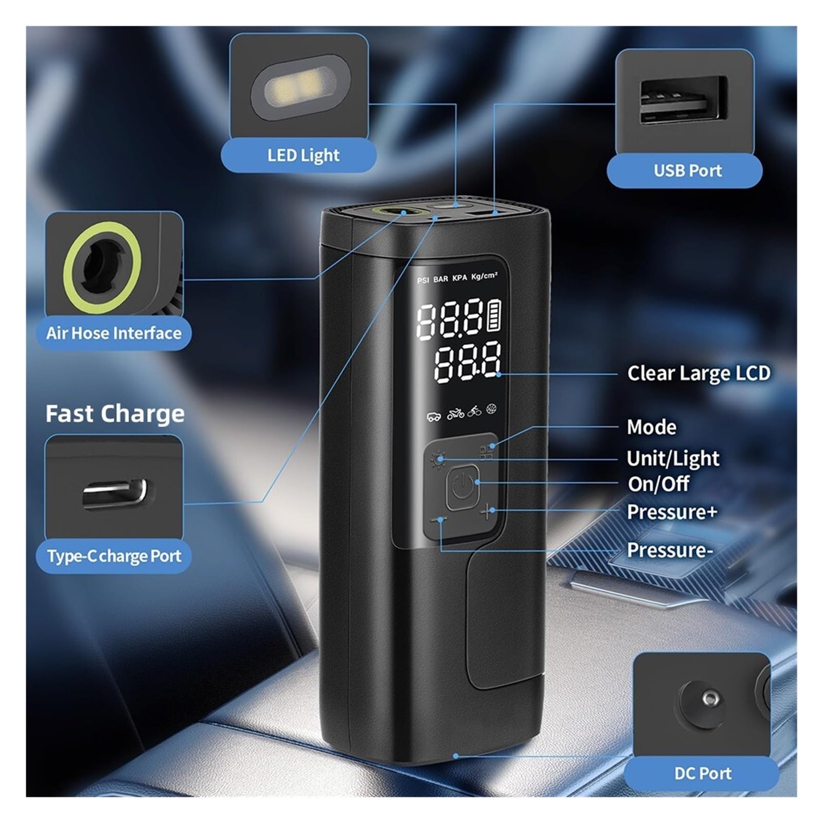 Pompka Do Opon 60L/min Przenośna Pompa Powietrza 20000mAh Kompresor Do Opon Samochodowych 12V Przenośna Sprężarka Powietrza Sprężarka Powietrza Wtryskiwacz Powietrza Inflator Opon