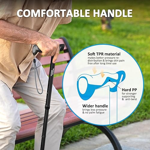 Miniatura 4 de Bastón de caminar para hombres y mujeres - Bastón pivote de pie, ajustable, plegable para personas mayores y adultos con correa para la muñeca,