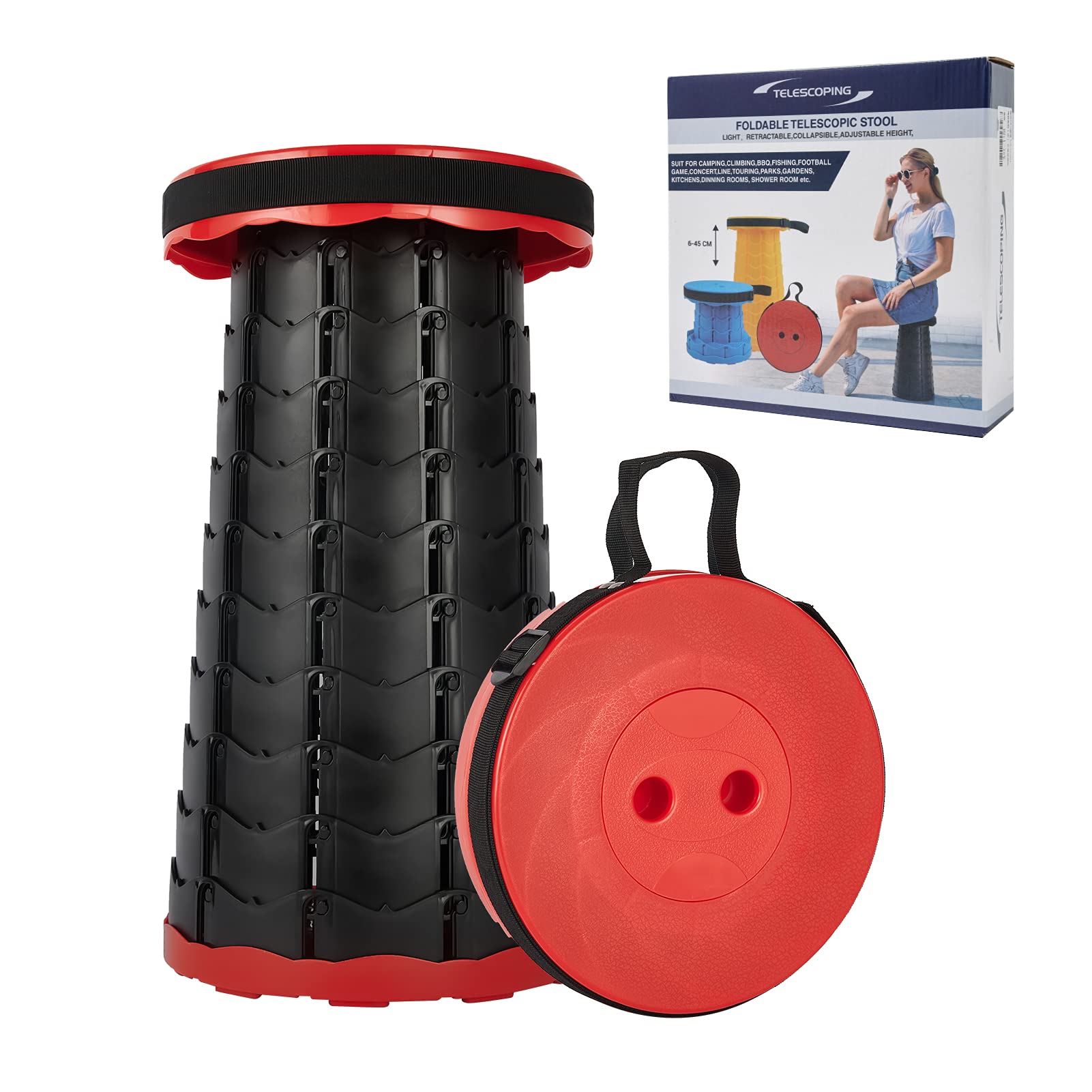 UPEOR Camping Stool, Collapsible Stool with Adjustable Strap, Foldable Stool with Load Capacity 400lbs,Telescoping Portable Stool for Outdoor Camping Fishing Hiking Travelling Garden BBQ Indoor