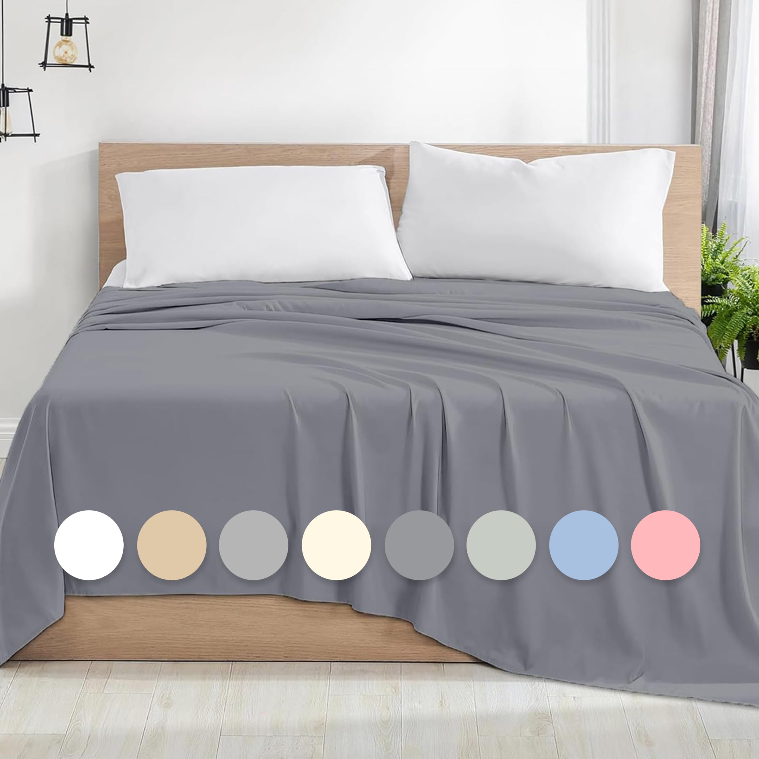 Rohi Microfibre Double Flat Sheet Grey, Comfy Soft & Breathable Flat Bed Sheet