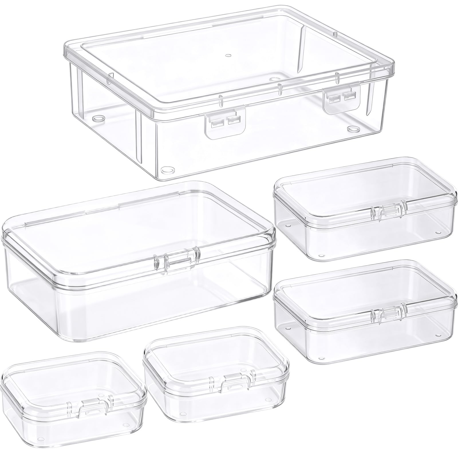 Jetec 6 Pieces Small Clear Plastic Storage Box, 4 Size