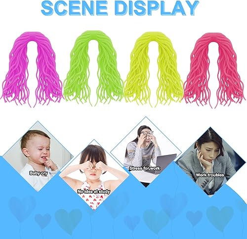 Miniatura 5 de 4 piezas de fideos antiestrés, fideos elásticos para la ansiedad, TPR, multicolor, que brillan en la oscuridad, súper suaves y cómodos, fideos ramen