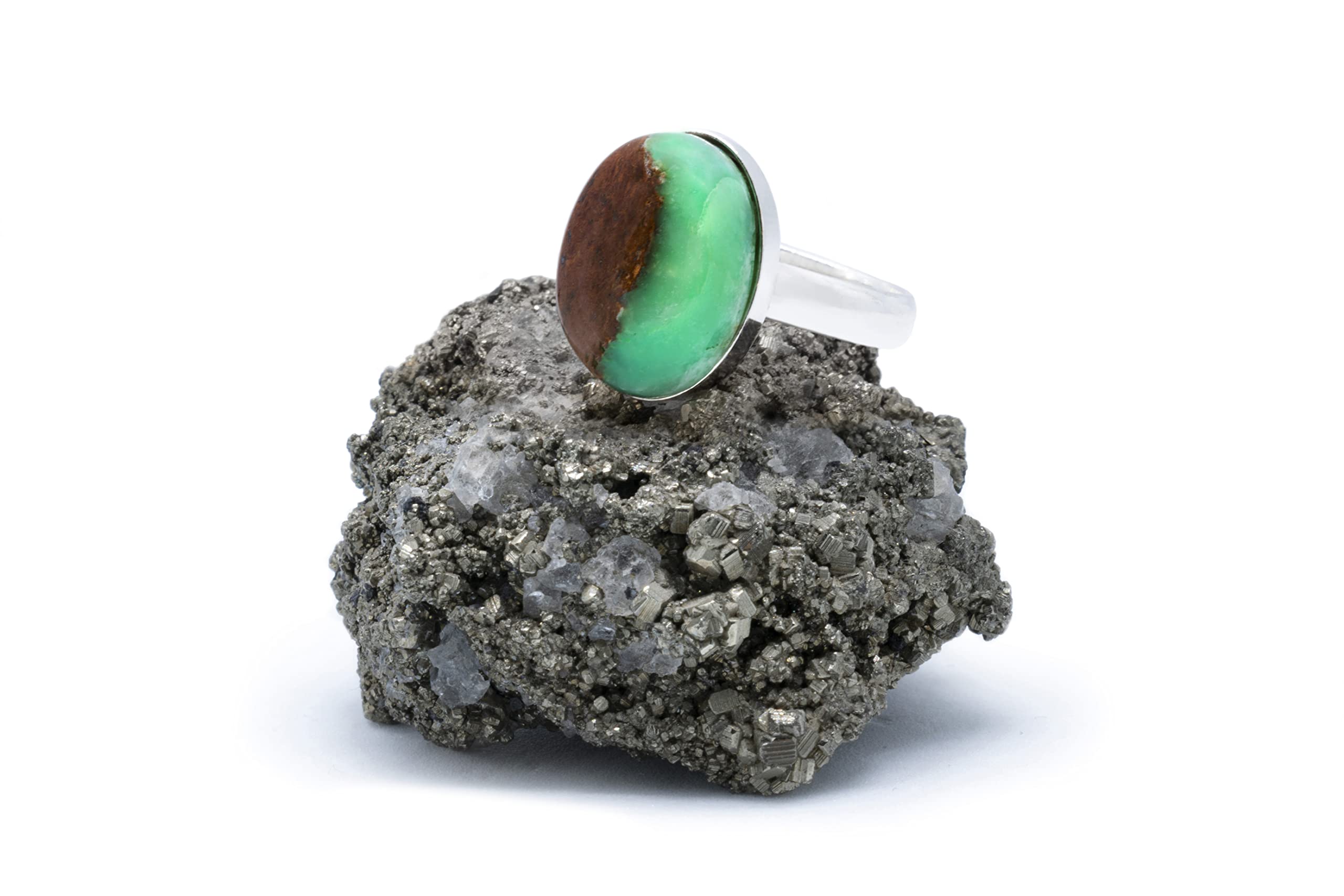 Anillo de Plata 925 con Crisoprasa (Piedra Natural) 14x10mm - Disponible Anillo Ajustable, Tamaño de XS a XXXL, para Hombre, para Mujer - Caja Regalo Gratis