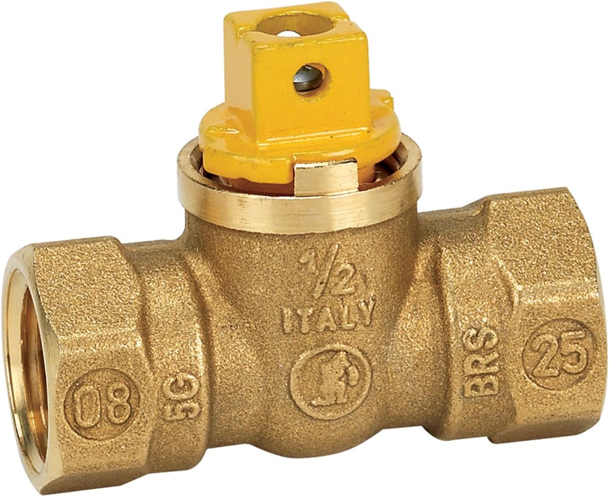 Homewerks VGV1FSB3B Flat/Square Head Gas Valve, Female Thread, Brass, 1/2-Inch