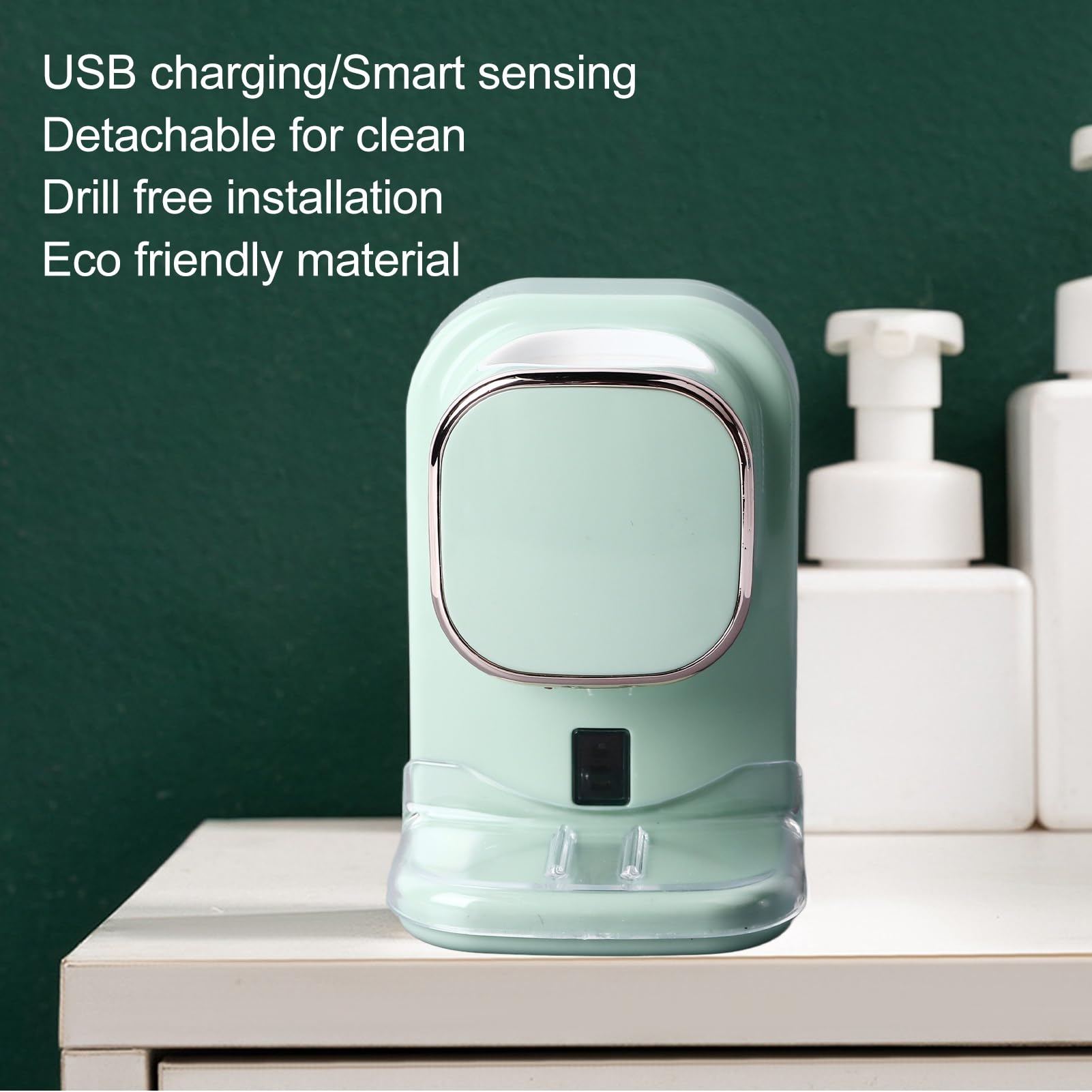 Dispenser Elettrico per Dentifricio Comodo Supporto da Parete Ad Alta Tecnologia Alimentato Tramite USB Bagno per Famiglie di Bambini (GREEN)