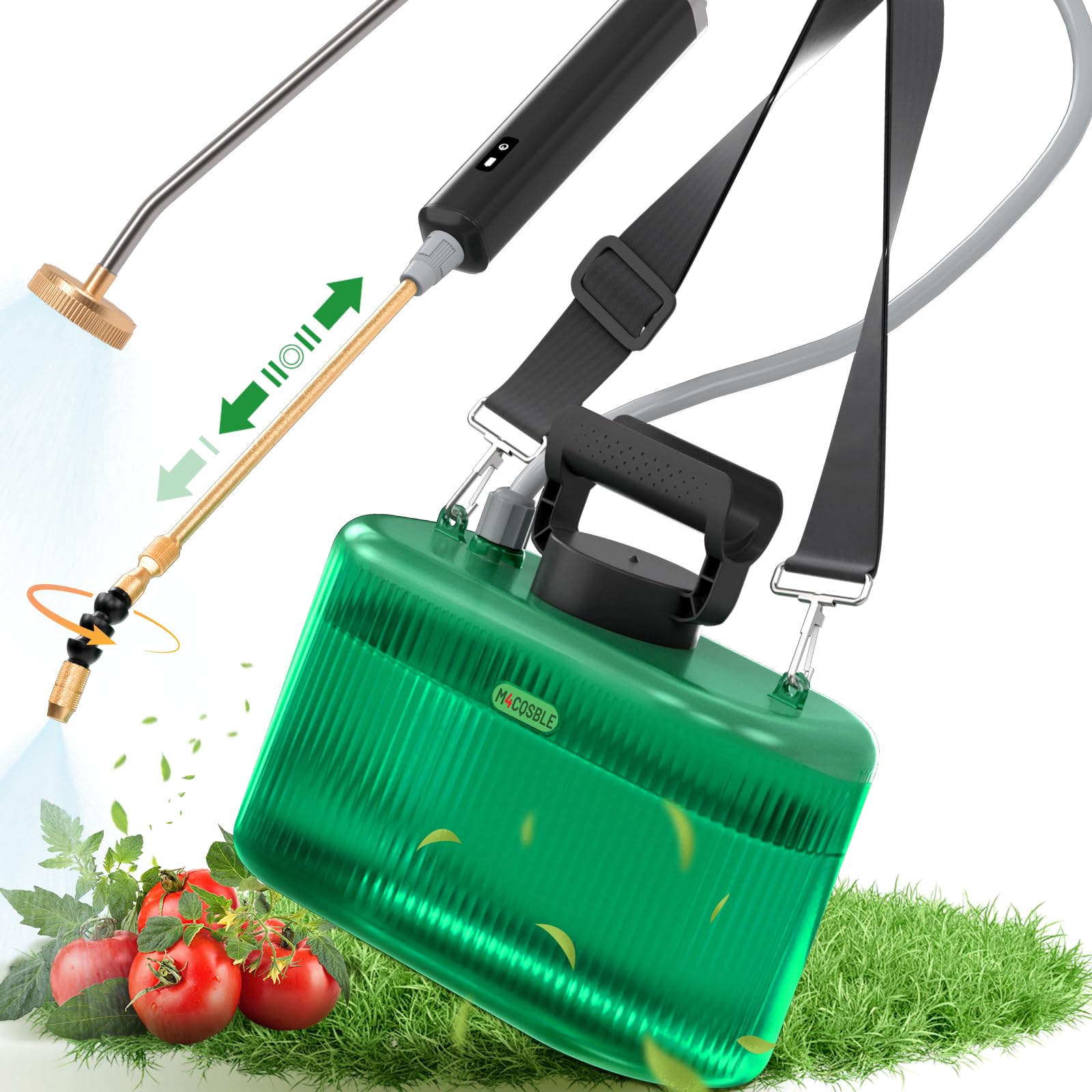 Pompa Irroratrice a Batteria 5L con Lancia Telescopica in Rame a 2 Modalità + Lancia in Acciaio Inox, 2 Ugelli, Tubo 1+3m, Batteria 2200mAh, Ricarica USB-C, Nebulizzatore Giardino Portatile (5L)