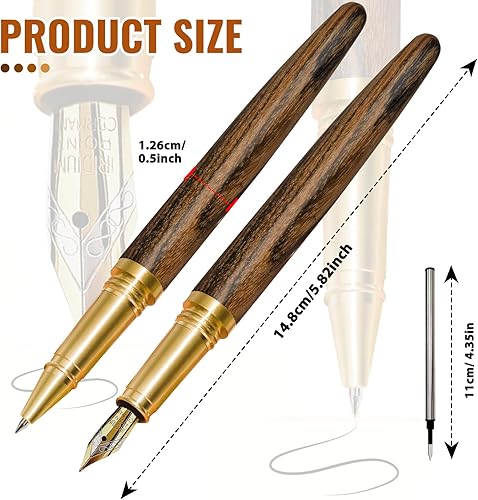 Miniatura 2 de Rimoev Juego de 2 bolígrafos de madera, pluma estilográfica vintage hecha a mano de 0.028 inpunta fina de 0.020 in, bolígrafos de escritura suave