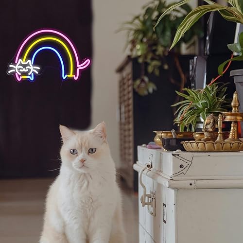 Miniatura 7 de Letrero de neón con diseño de gato y arco iris, con luz LED con USB, regulable, colorido, arco iris, luz de neón para dormitorio, habitación de