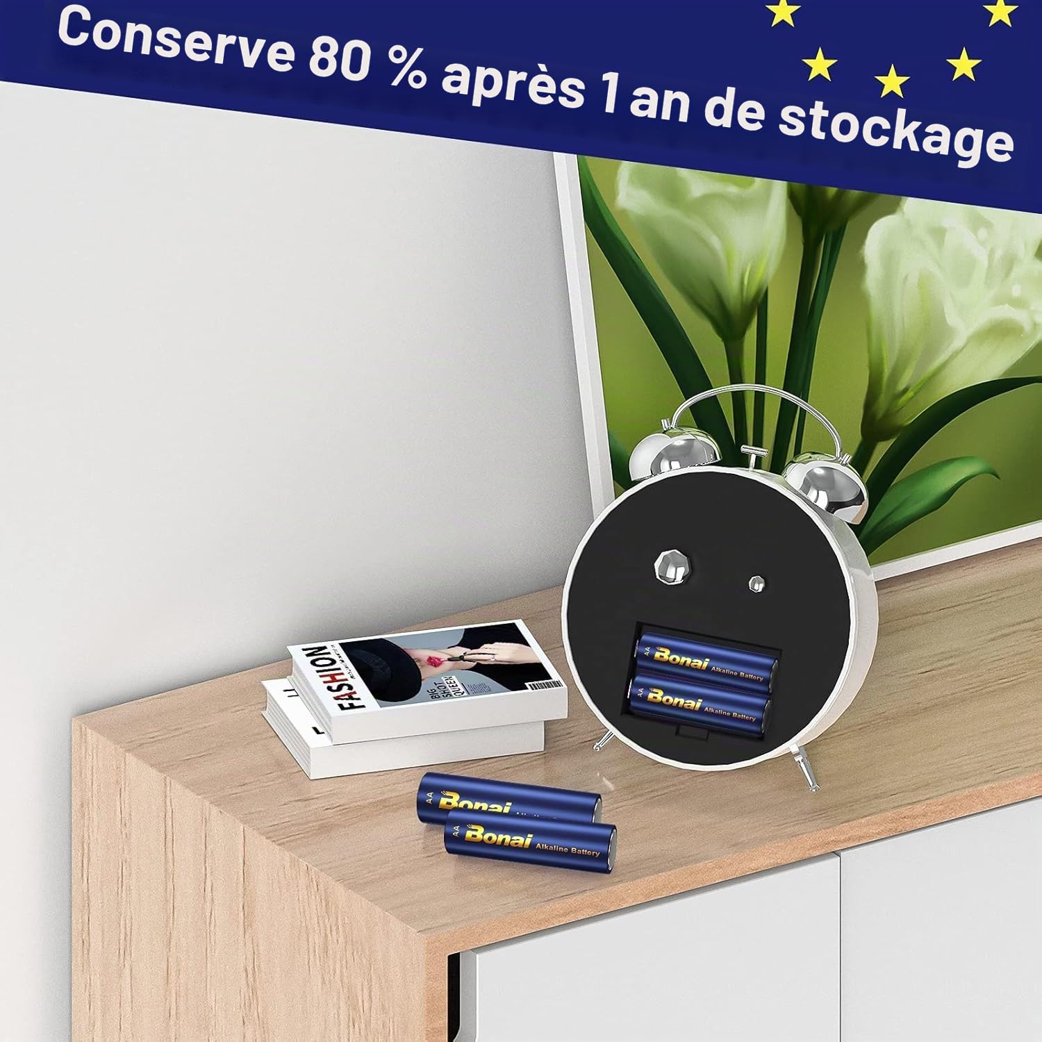 BONAI Piles Alcalines AA LR06, Lot de 100, 1.5V, Double Joint Anti-Fuite, Longue Durée, Puissantes, Idéales pour Réveils, Jouets et Appareils à Démarrage Rapide